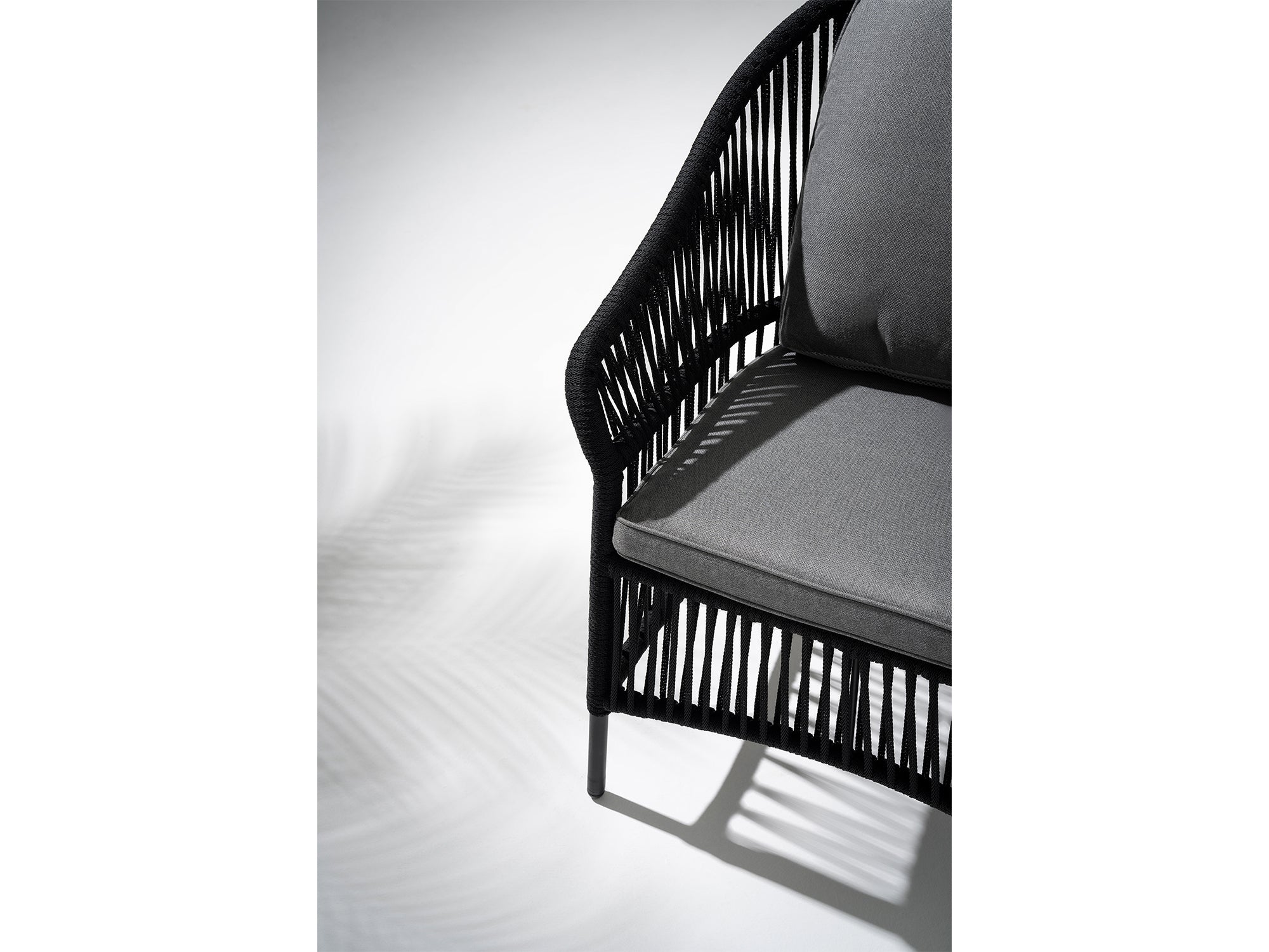 Wonder Outdoor 3-seat sofa, black aluminum frame, black rope design detail- Jardina Premium Modern Outdoor Patio Furniture