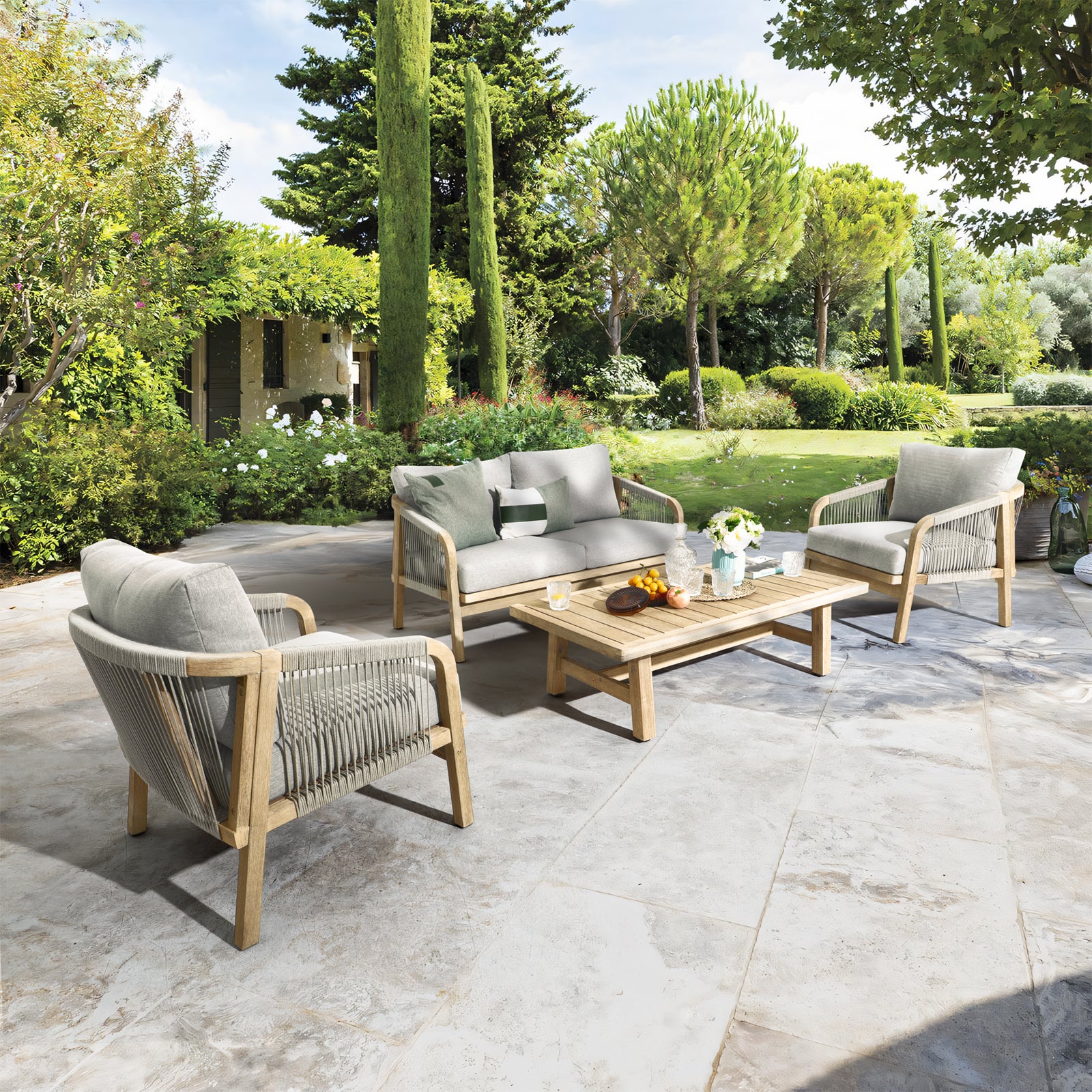 Thalea 4-Piece Wooden Outdoor Loveseat Set for 4 People