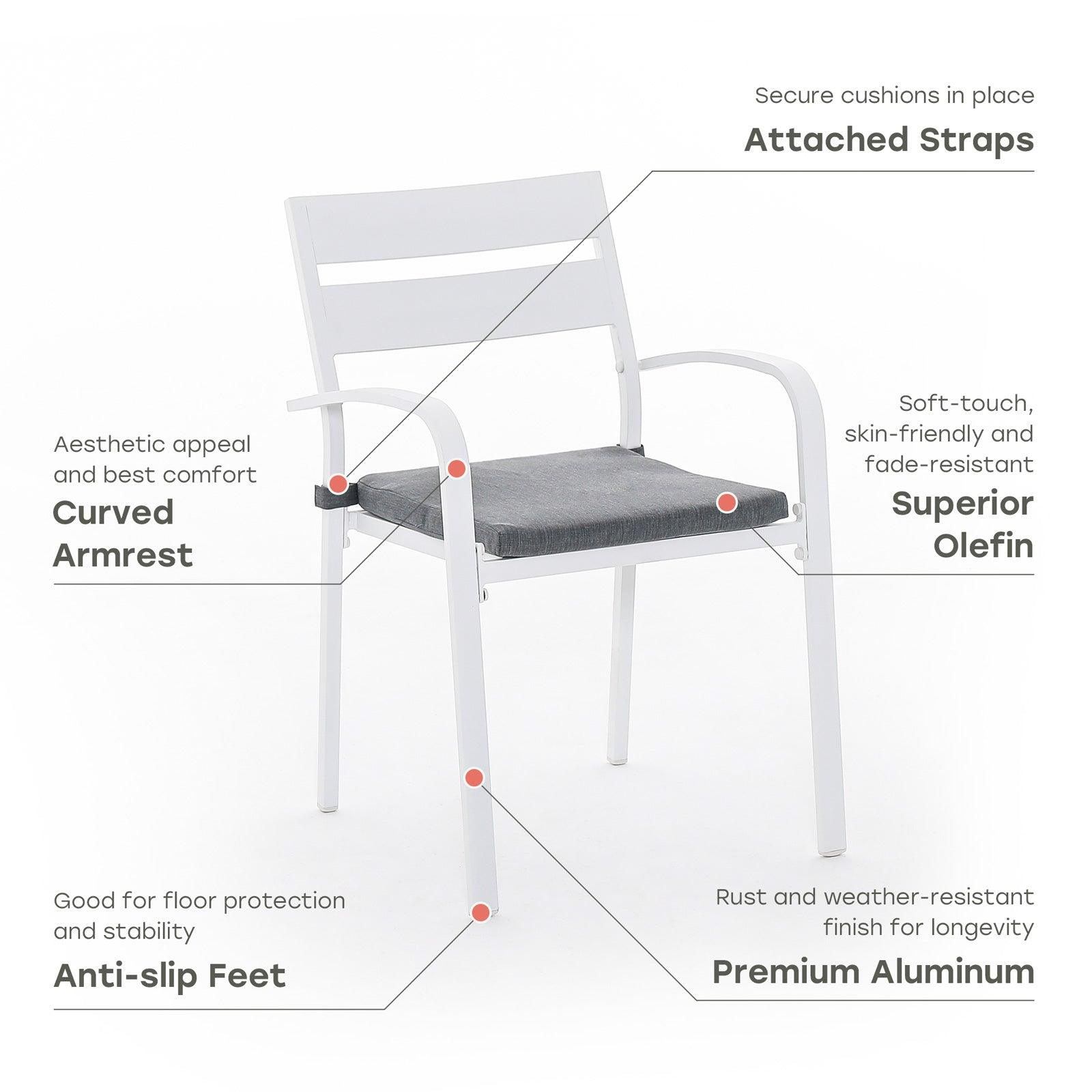 Salina white Aluminum Outdoor Dining chair detail - Jardina Furniture #color_White