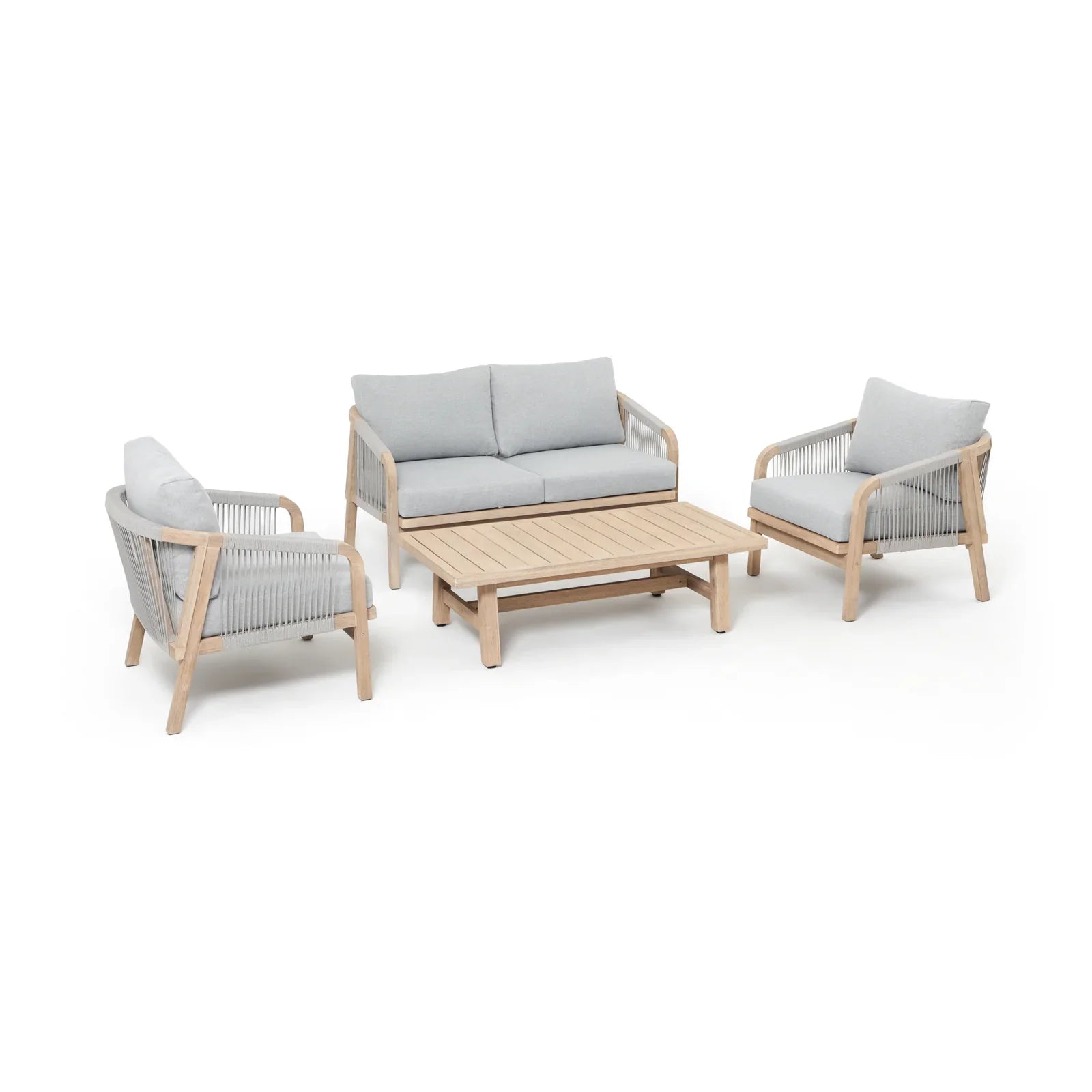 Thalea Textured 4-Piece Wooden Outdoor Loveseat Set for 4 People
