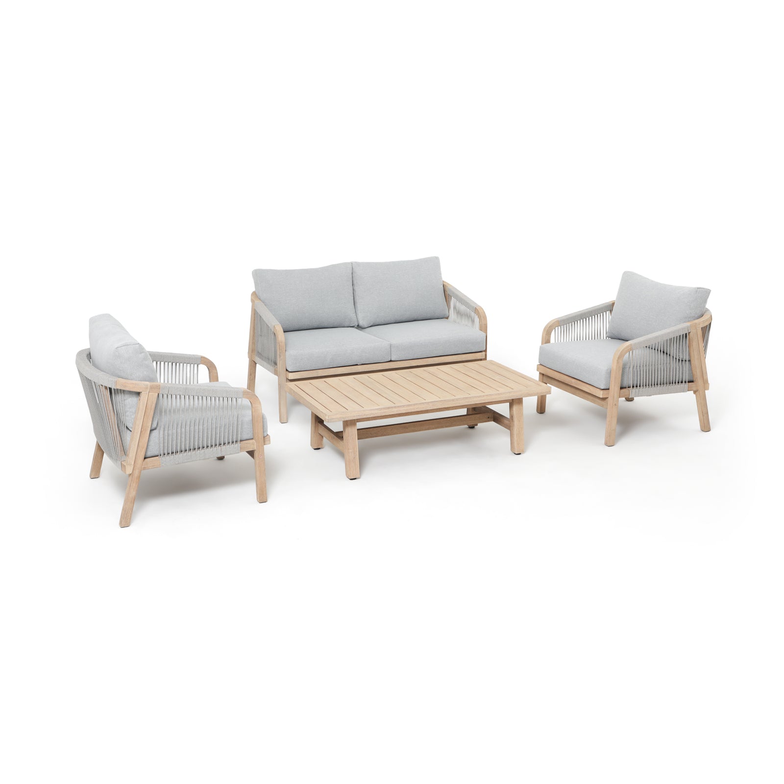 Thalea 4-Piece Textured Wooden Outdoor Conversation Set with Gray Cushions