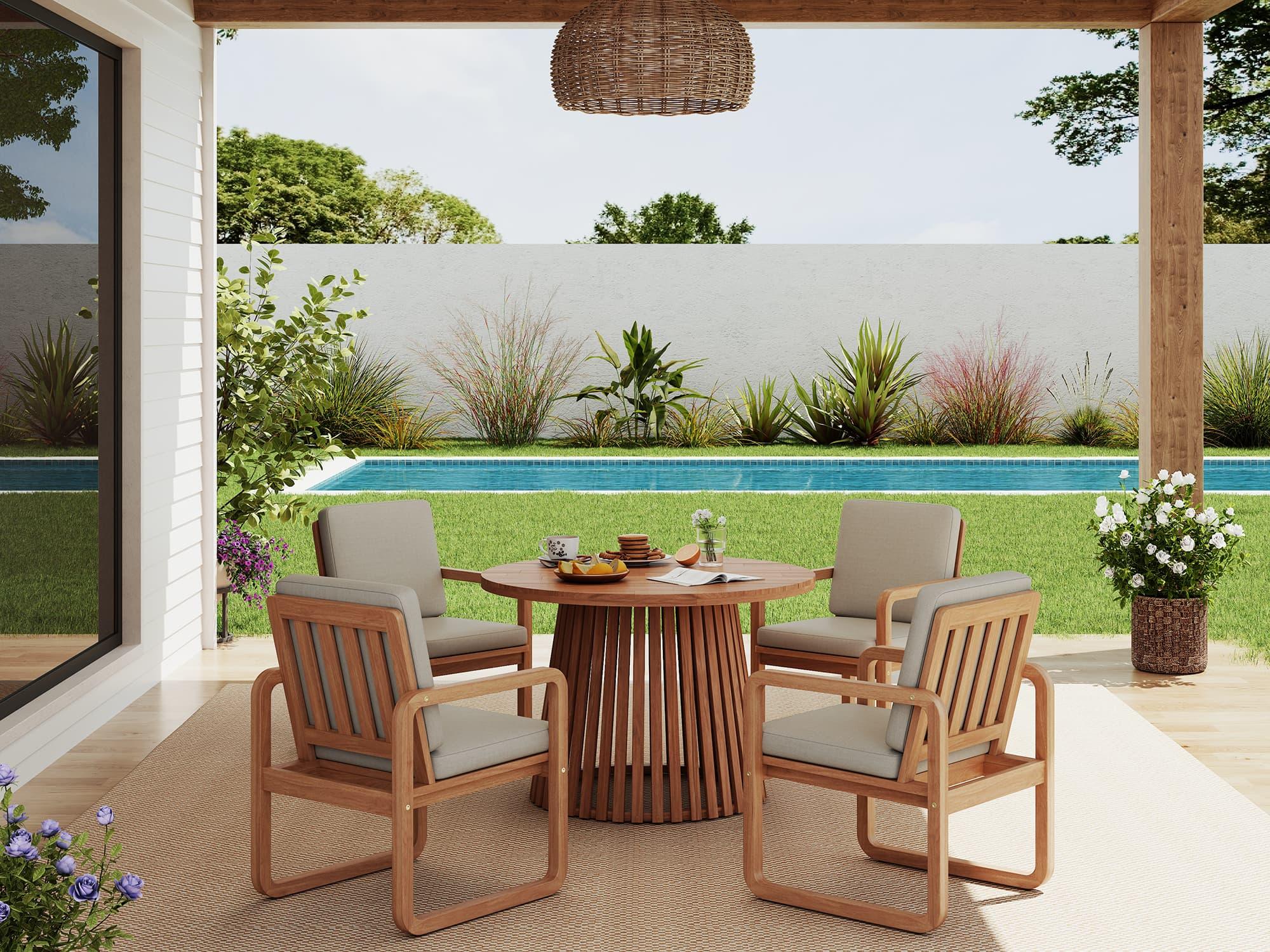 acacia wood Outdoor patio set with table and chairs for 4 person - Jardina Premium Modern Outdoor Dining Furniture