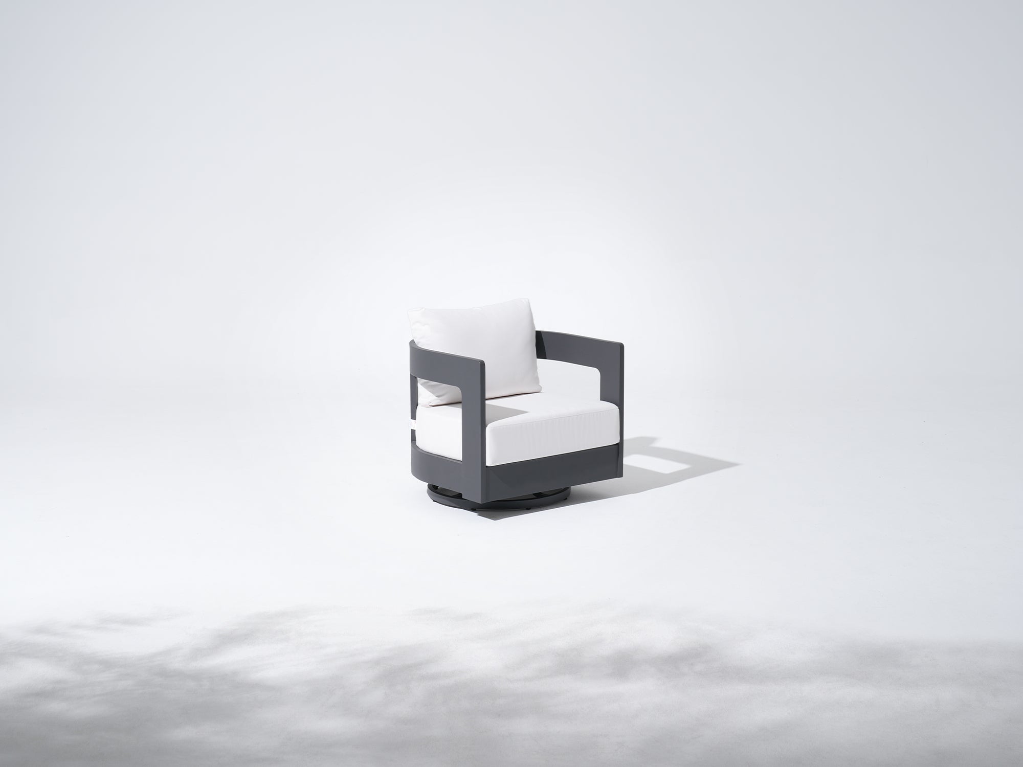 Sova Swivel Aluminum Swivel Chairs, Black Frame & White Sunbrella® Cushions