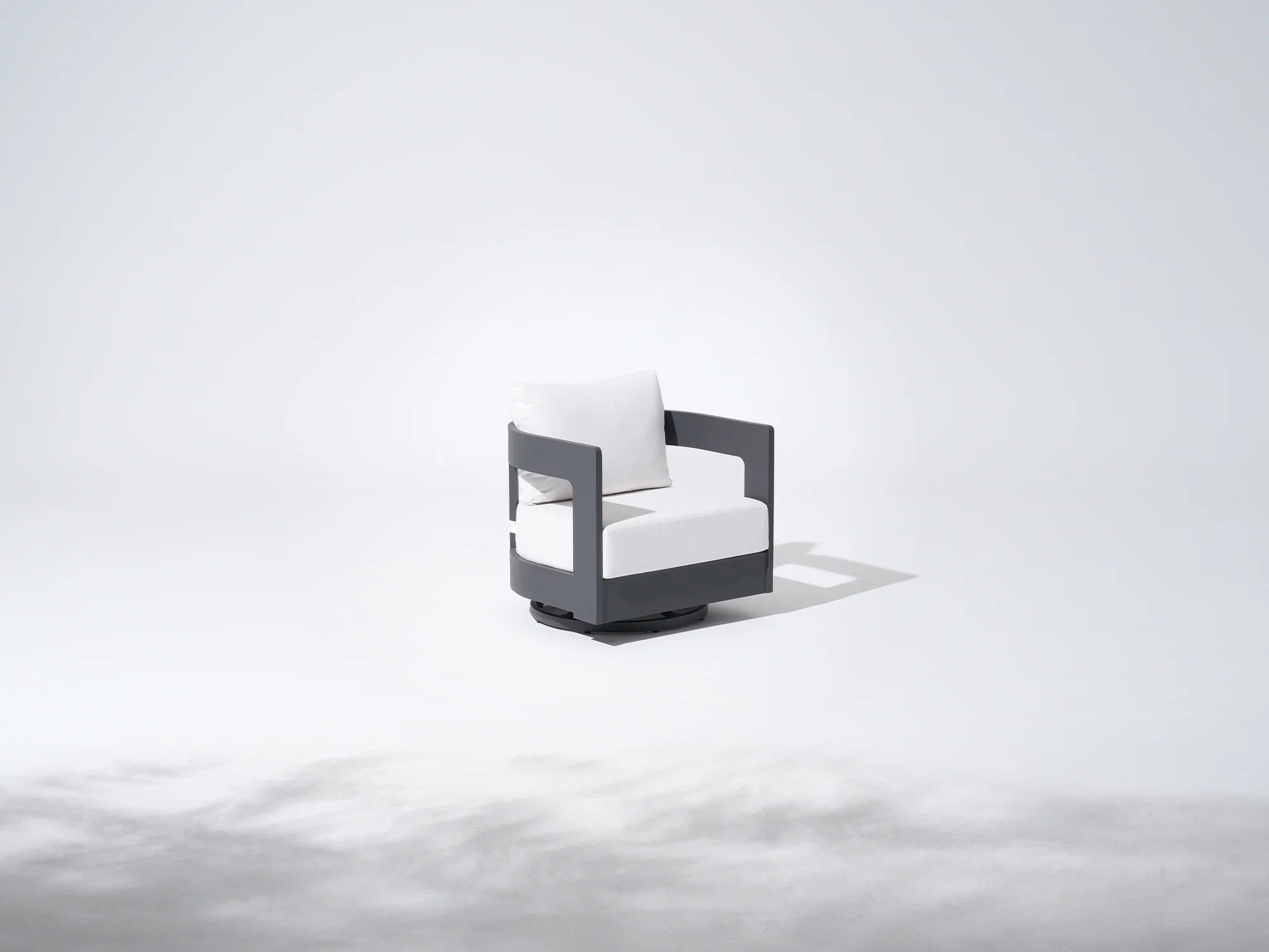 Aluminum Outdoor Swivel Chair, Black Frame & White Sunbrella® Cushions