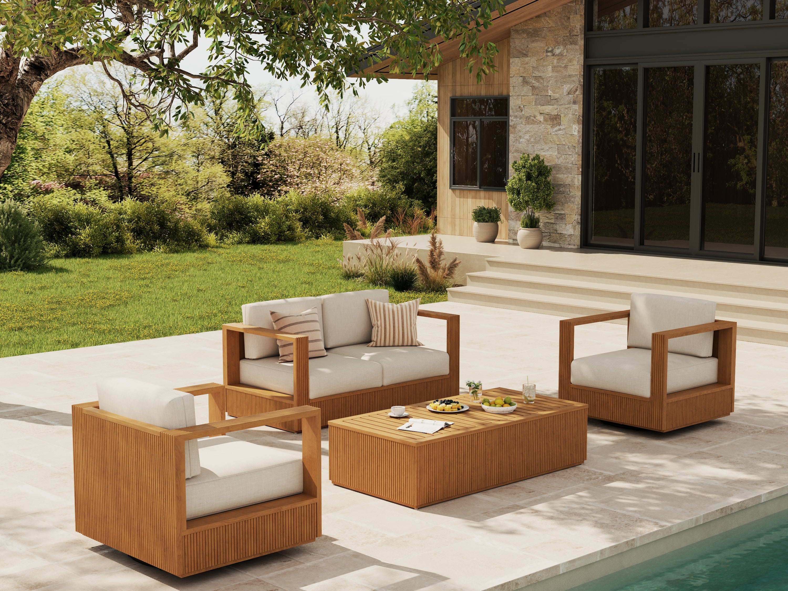 Sintra 4-piece Teak Wooden Outdoor Conversation Set with Olefin Cushions