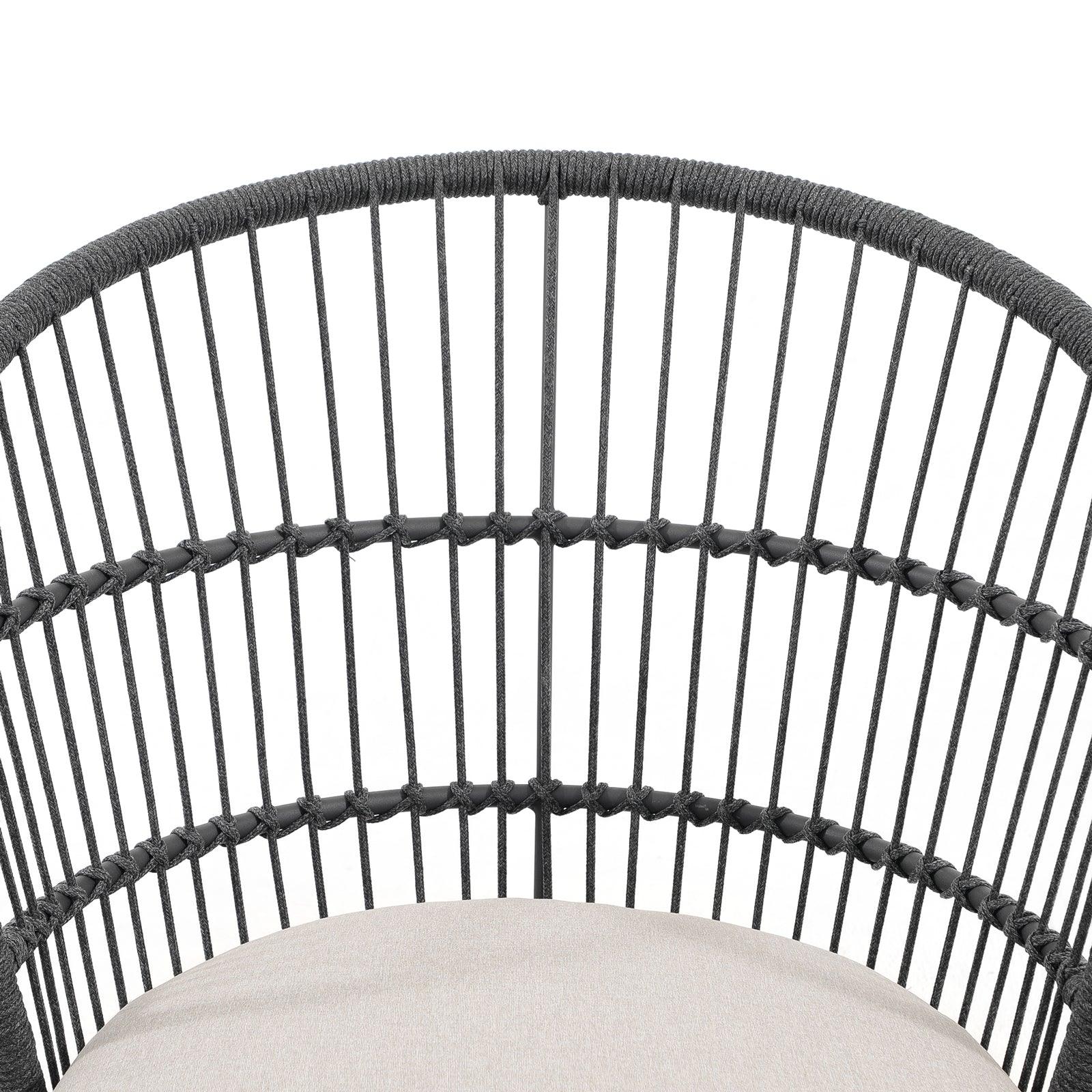 Comino dark grey chair rope and light grey cushion details, shell-shaped back rest details- Jardina Furniture