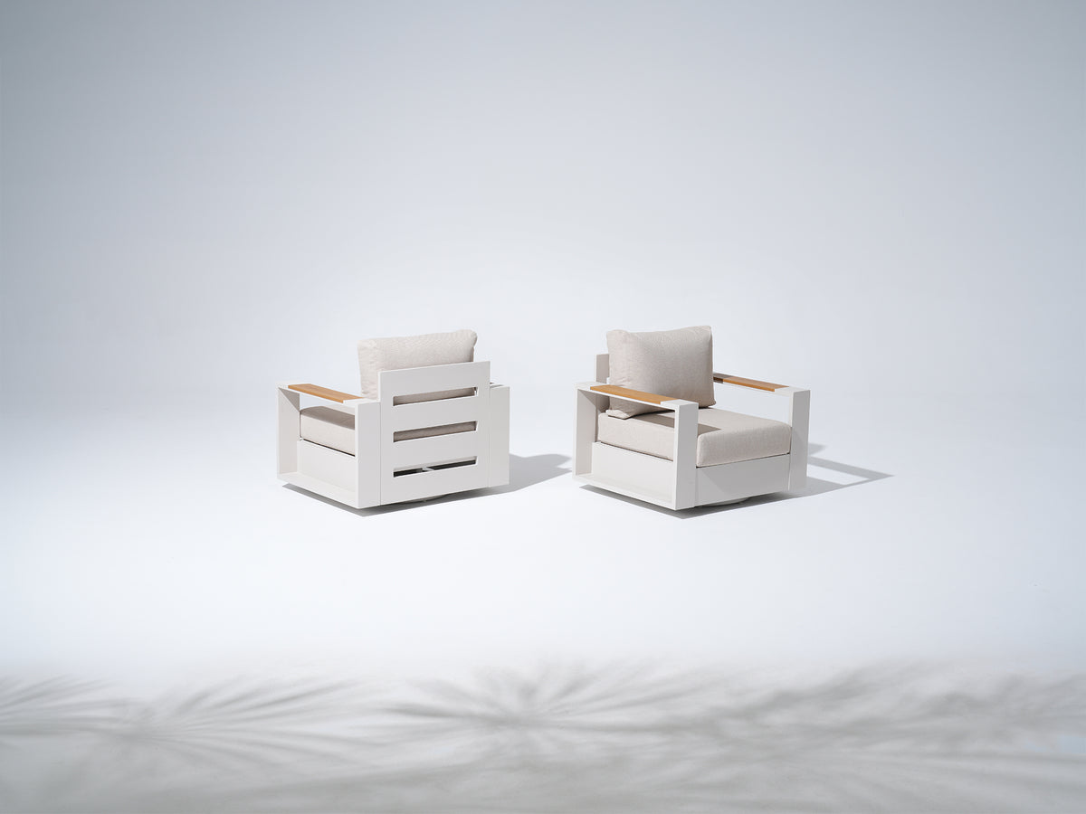 Addison Modern Oyster White Aluminum Outdoor Conversation Set with Linen Olefin Cushions