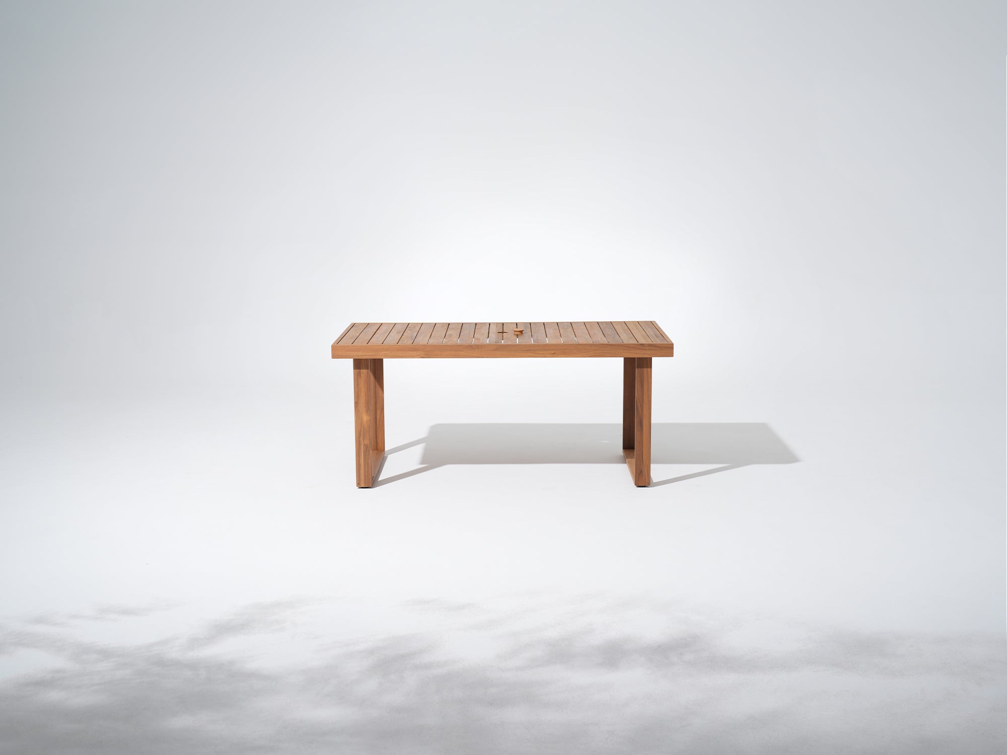 Rectangular acacia Wooden Dining Table for 6 People with Umbrella Hole & Sled-Leg Design, Teak Finish - Jardina Premium Modern Outdoor Dining Furniture