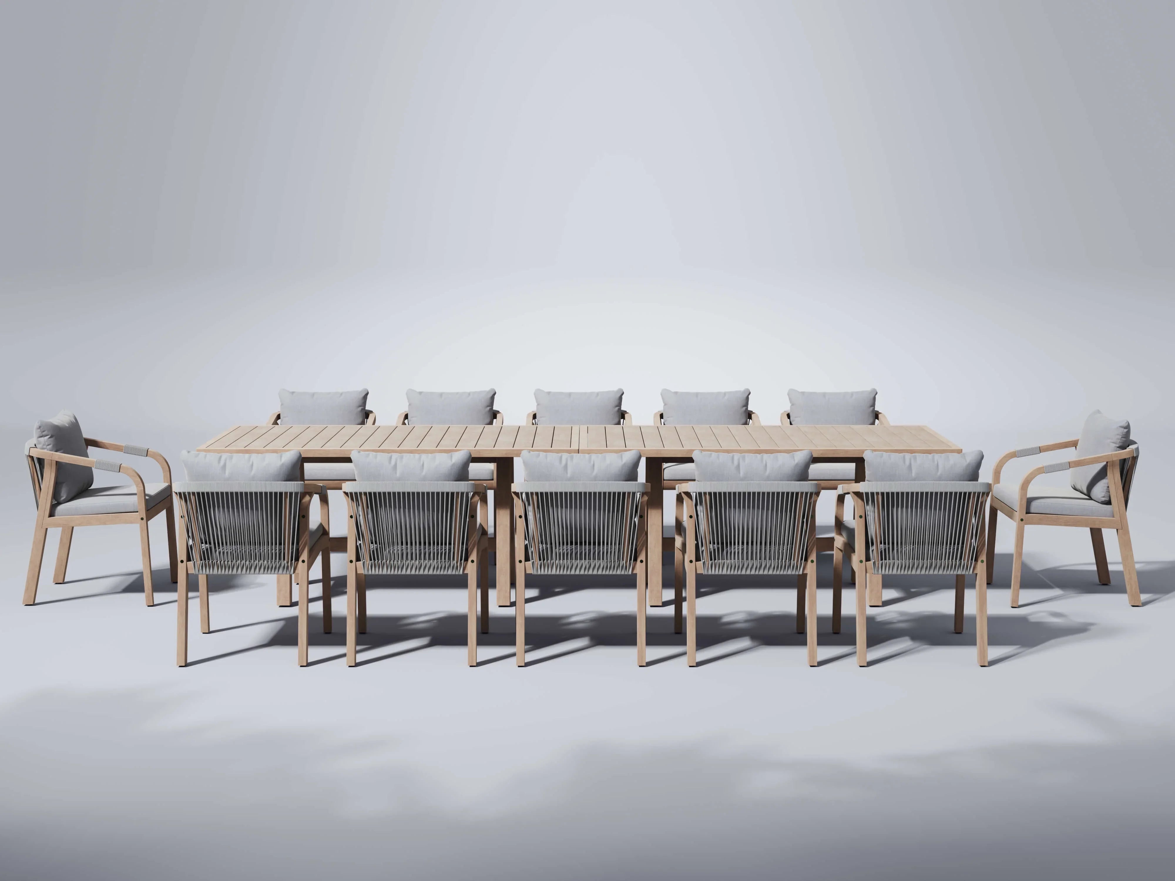 Thalea modern Outdoor dining set for 12 people with acacia wood table and chairs - Jardina Premium Modern Outdoor Dining Furniture