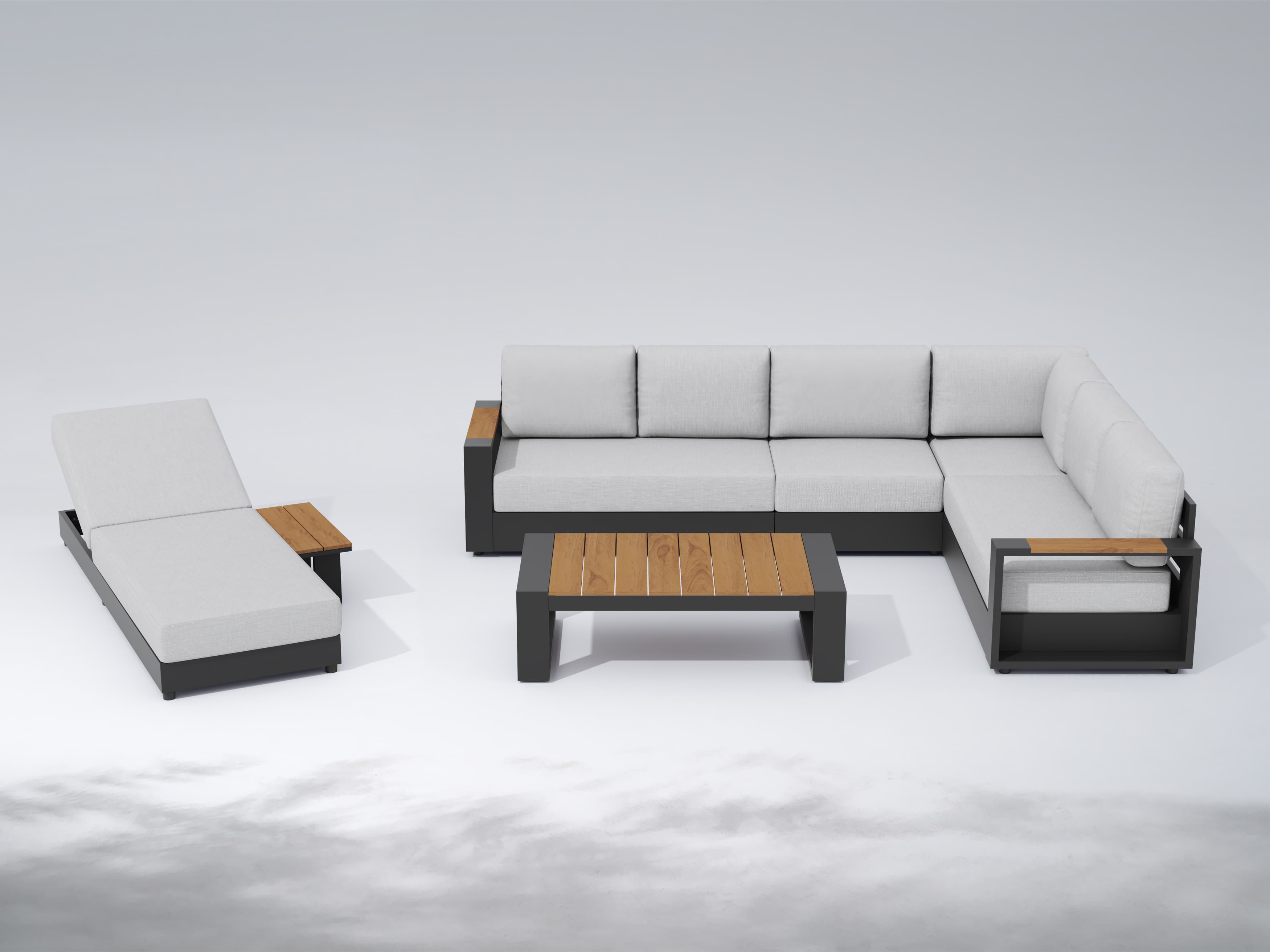 Addison Modular Outdoor Sectional Sofa Set with Sun Lounger, Dark Grey Aluminum