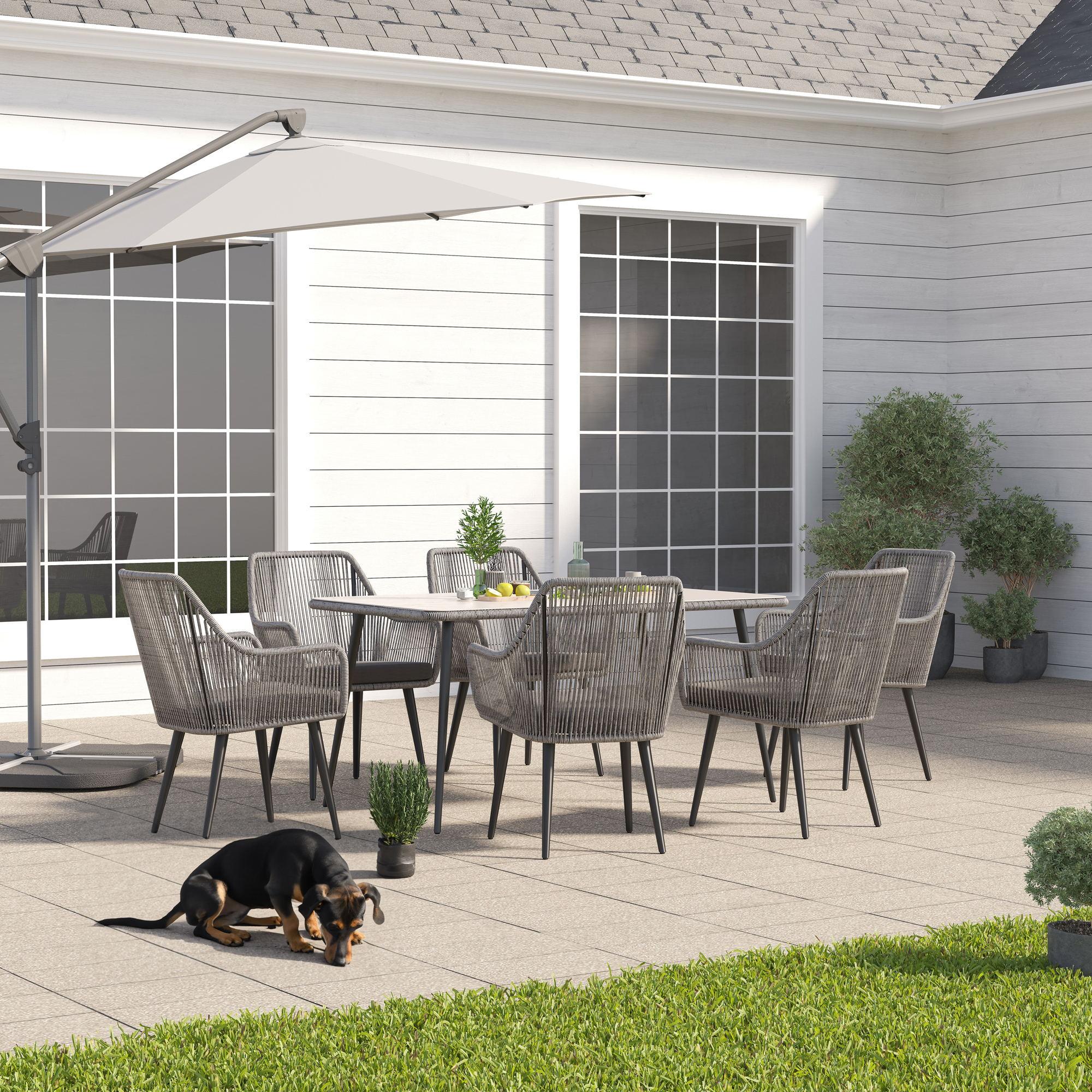 Hallerbos Modern Wicker Outdoor Furniture, grey 6-person Outdoor Dining Set with steel frame, grey cushion- Jardina Furniture #Color_Grey