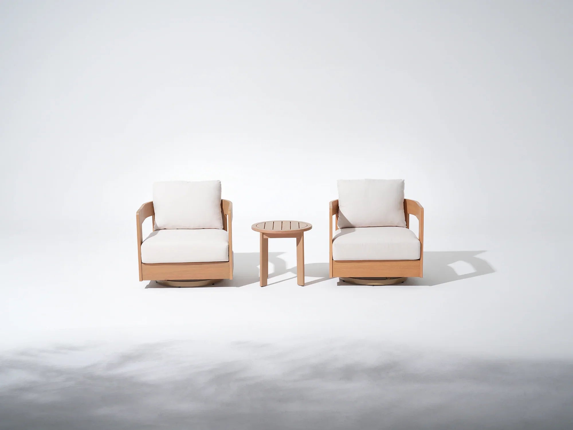 Sova 3-Piece Swivel Chair Set Eucalyptus Wood Patio Bistro Set