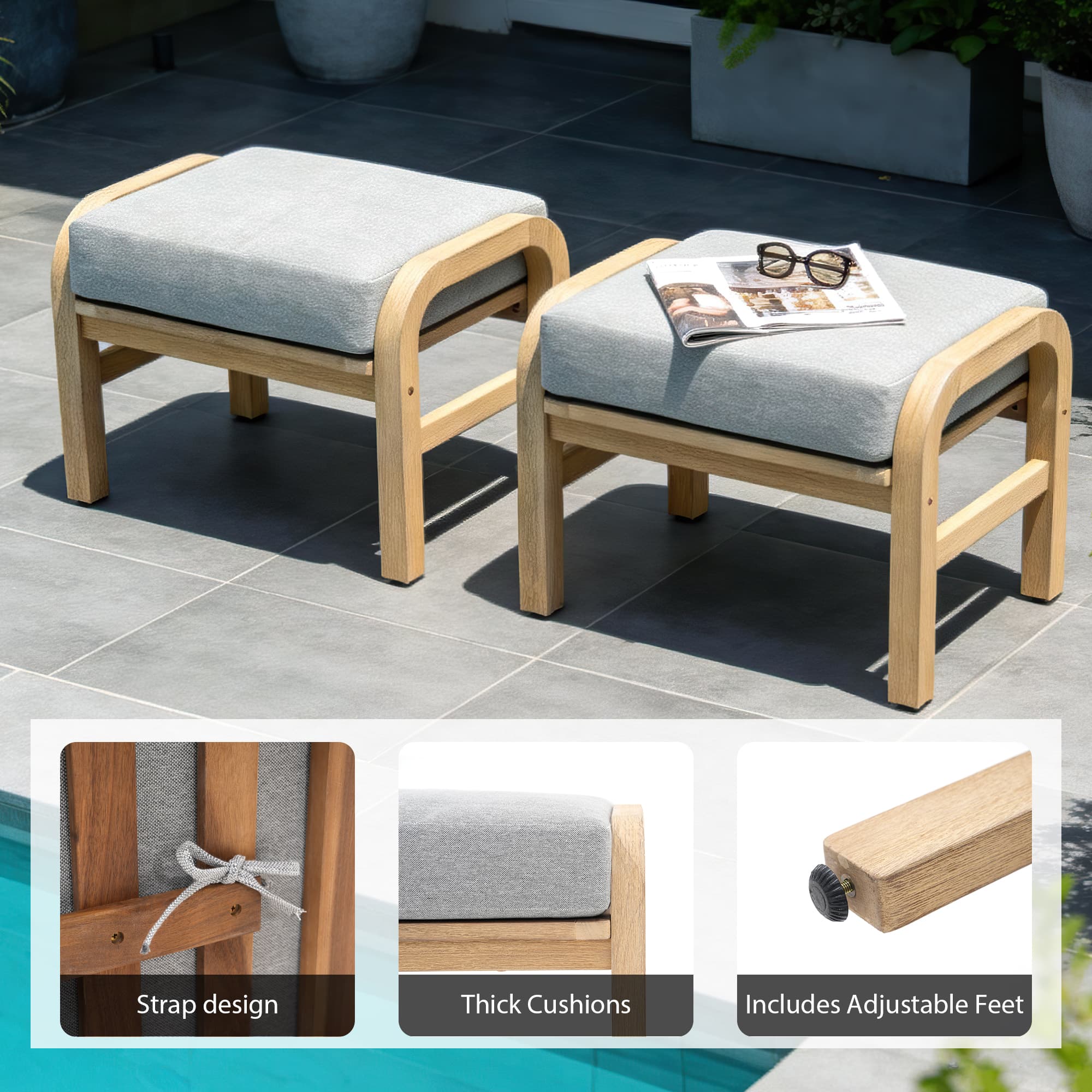 Thalea Textured Wooden Outdoor Ottomans and Footstools