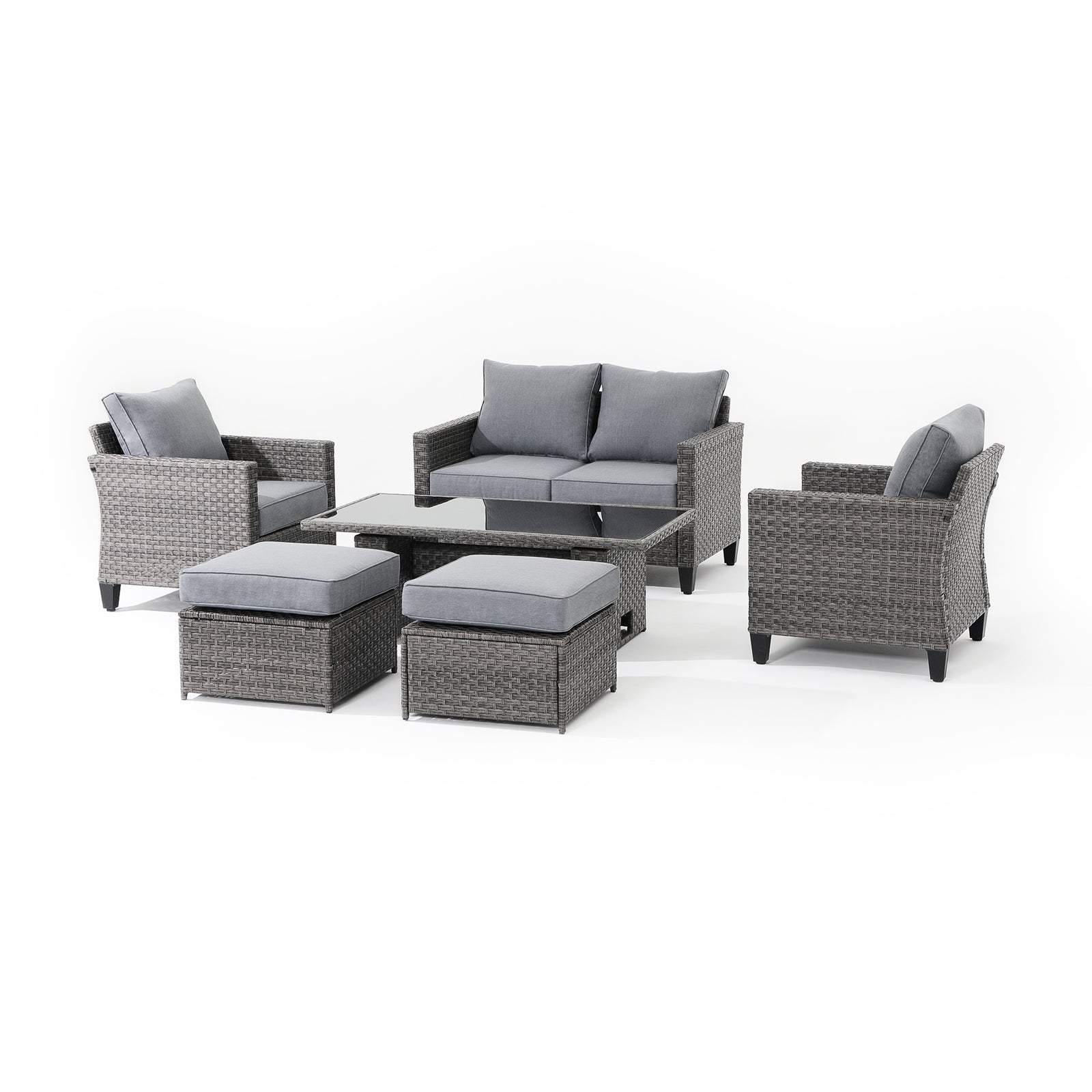 Ayia 6 piece outdoor seating set,wicker design, grey cushions-Jardina furniture #color_Grey#piece_6-pc. with Ottomans