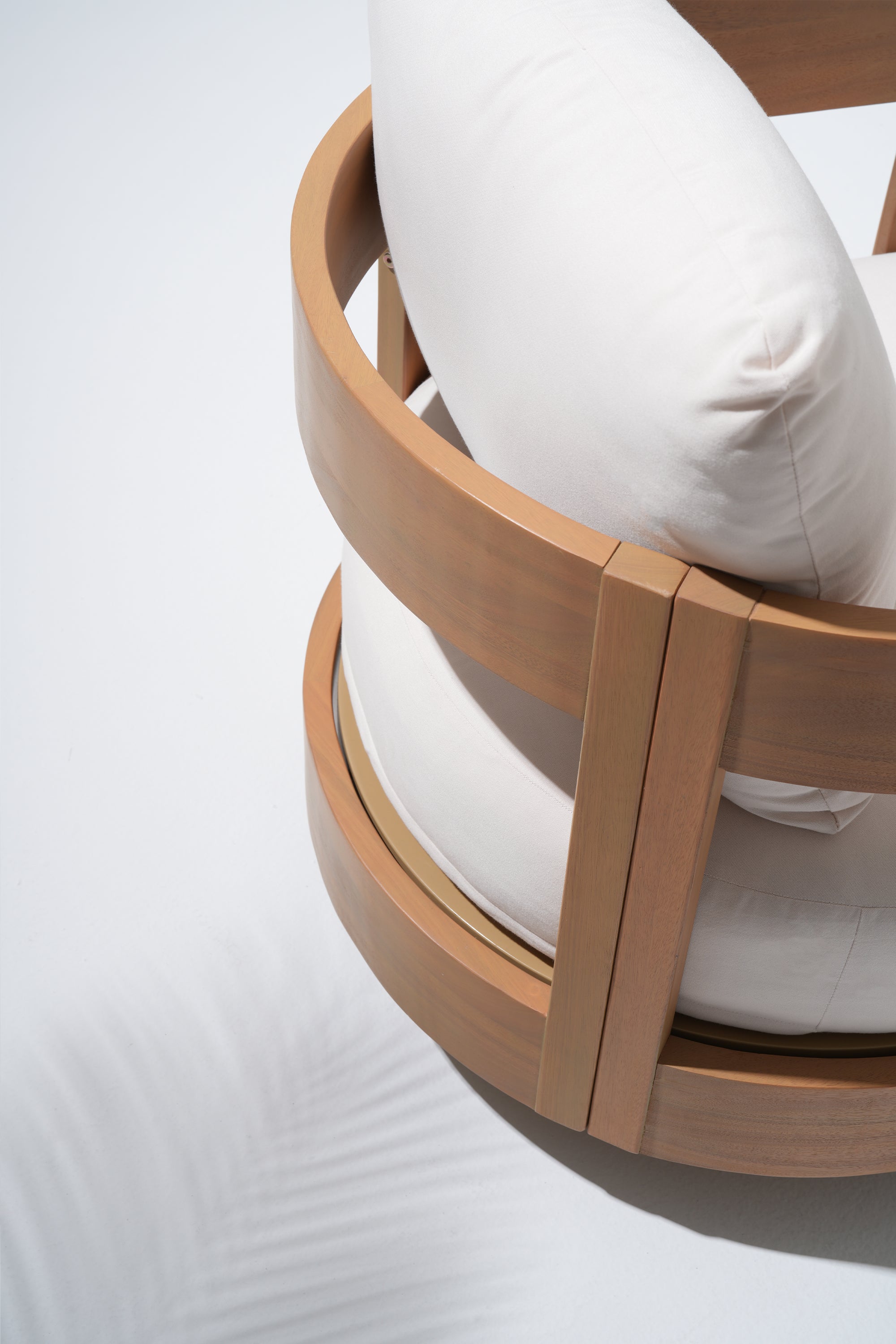 Eucalyptus Wooden circular chair frame with white cushions #Color_White