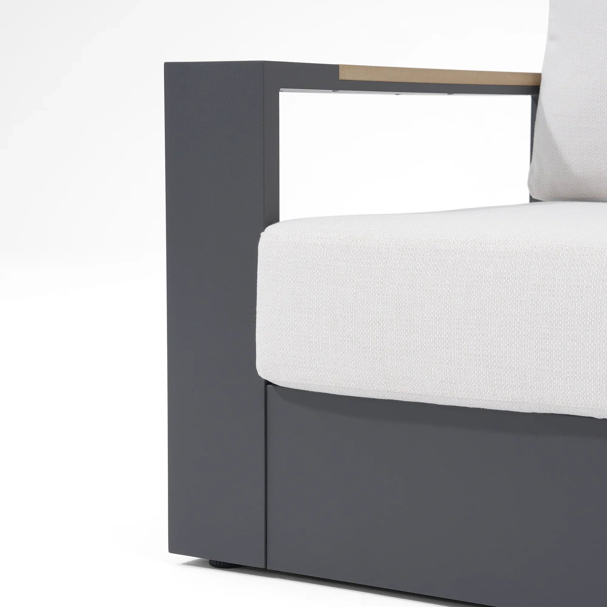 Addision Modern Metal Outdoor conversation sofa set, Dark Grey Aluminum Frame, White Cushions detail - Jardina Premium Modern Outdoor Patio Furniture