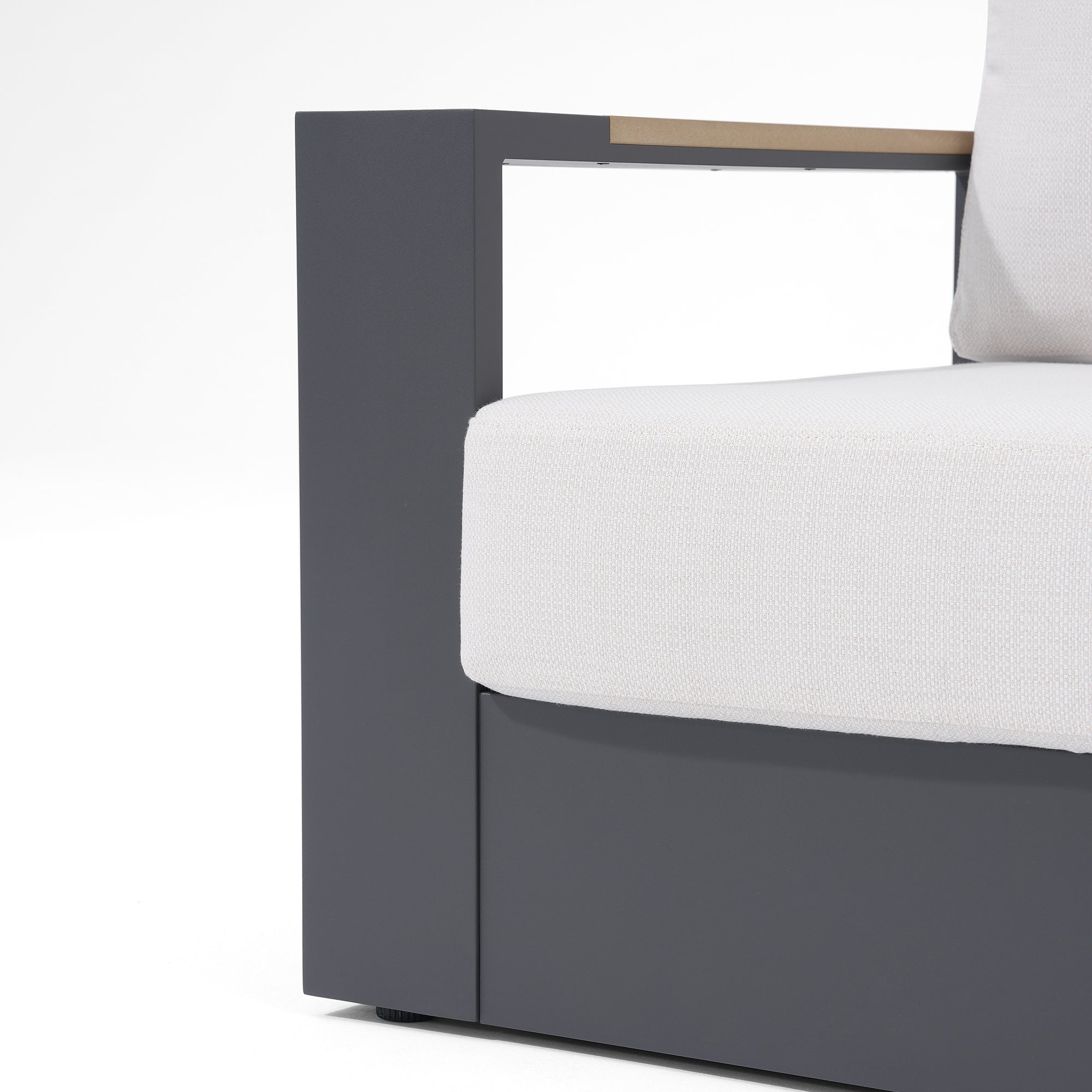 Addision Modern Metal Outdoor conversation sofa set, Dark Grey Aluminum Frame, White Cushions detail - Jardina Premium Modern Outdoor Patio Furniture