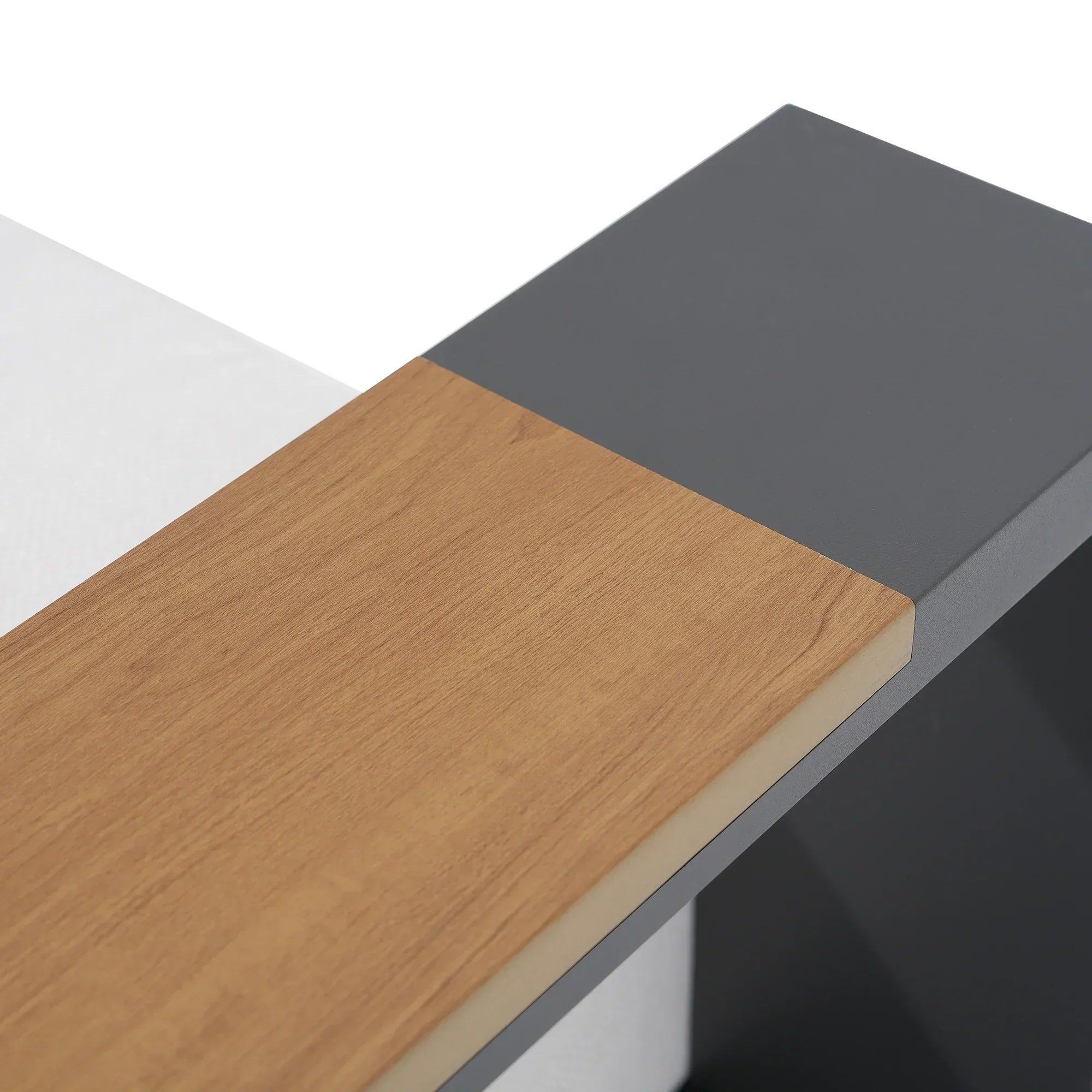 Addision Modern Metal Outdoor conversation sofa set, Dark Grey Aluminum Frame, White Cushions, wood-top armrests detail - Jardina Premium Modern Outdoor Patio Furniture