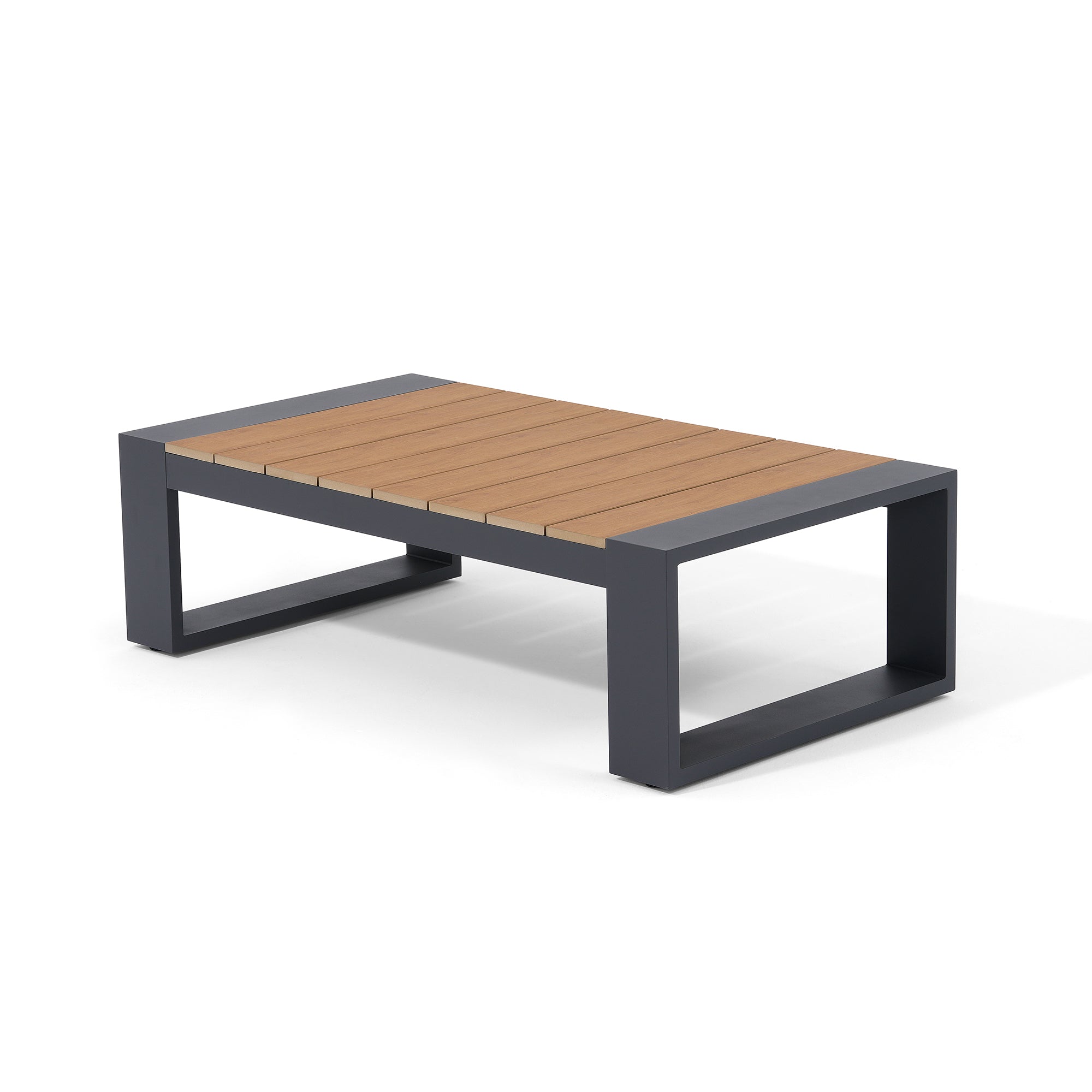 Addision Modern Metal Outdoor coffee table, Dark Grey Aluminum Frame, wood tabletop - Jardina Premium Modern Outdoor Patio Furniture