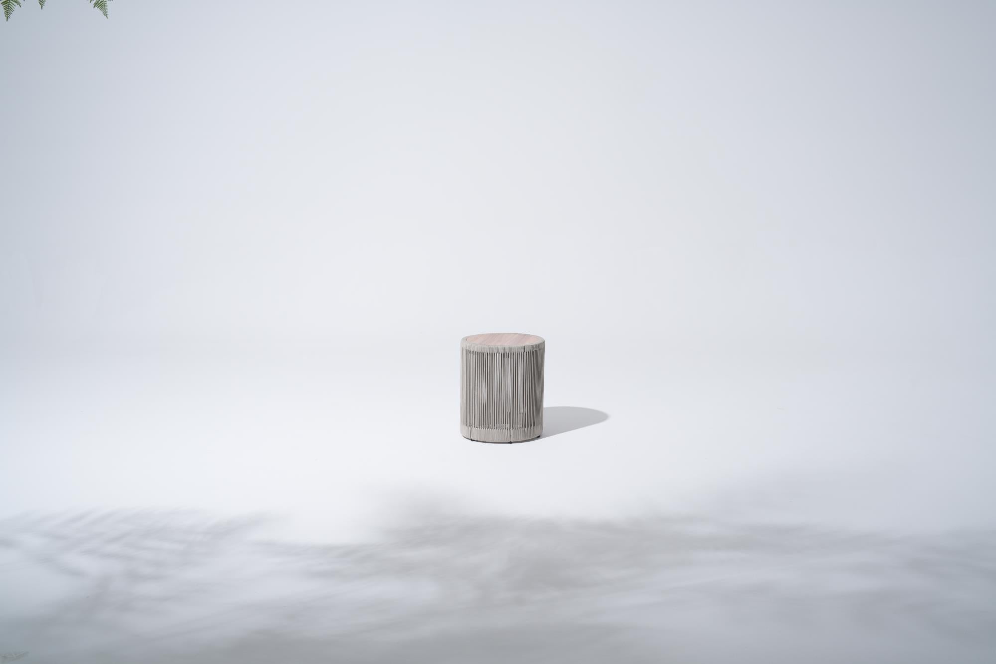 Outdoor Side Table, Rope Design, Aluminum Frame, Weather-Resistant Patio End Table