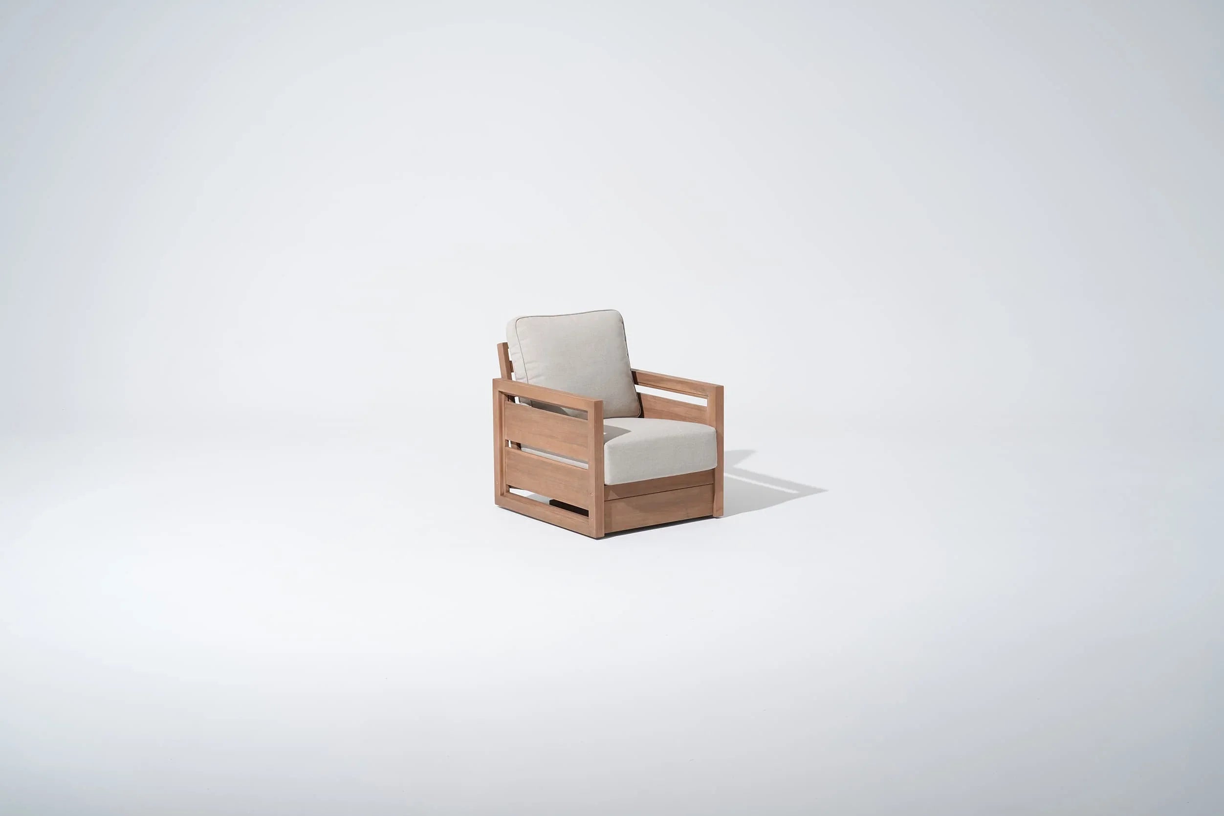 acacia Wooden swivel lounge chair with white cushion - Jardina Modern Premium Outdoor Patio Furniture Sets