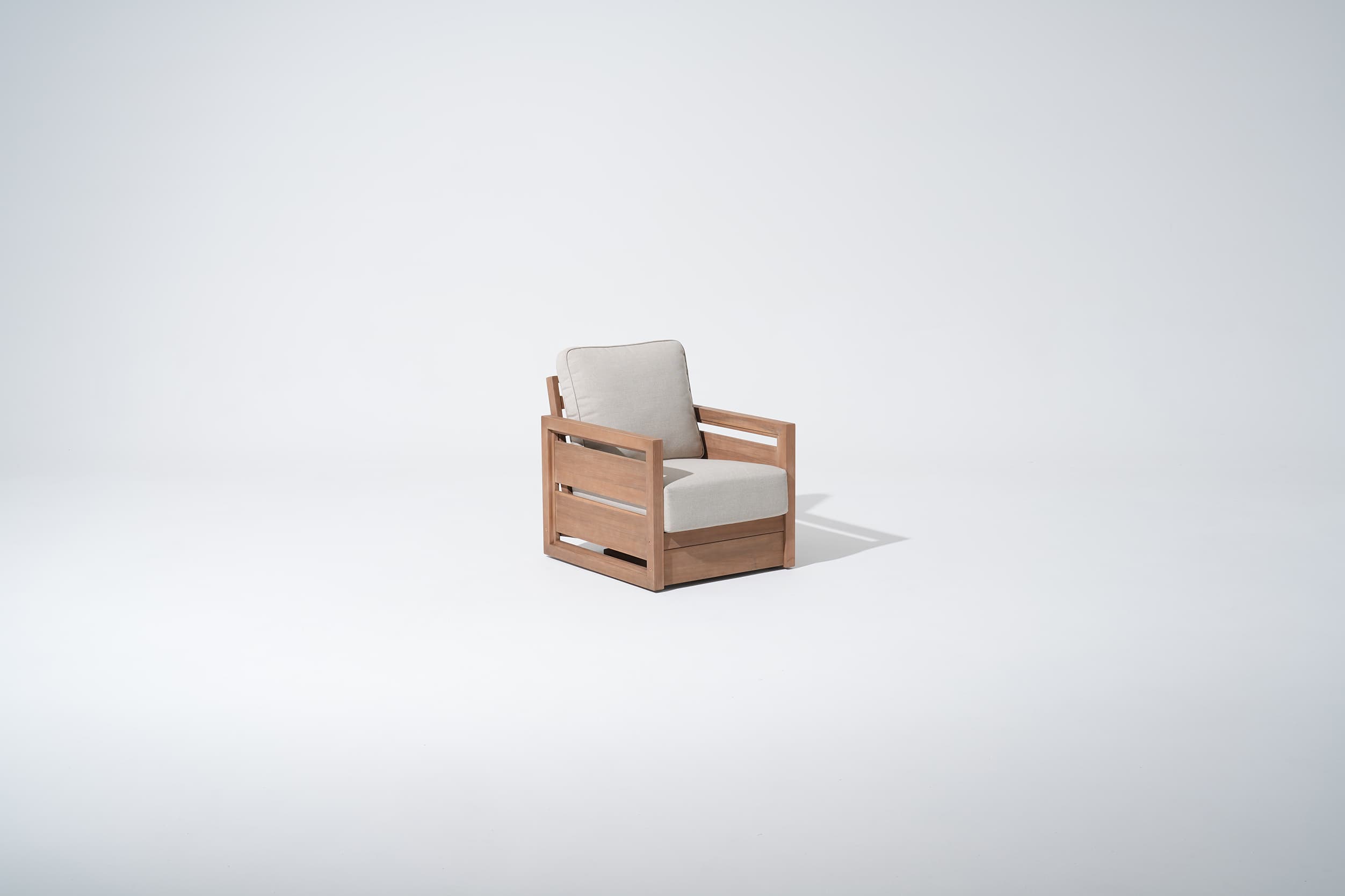 acacia Wooden swivel lounge chair with white cushion - Jardina Modern Premium Outdoor Patio Furniture Sets