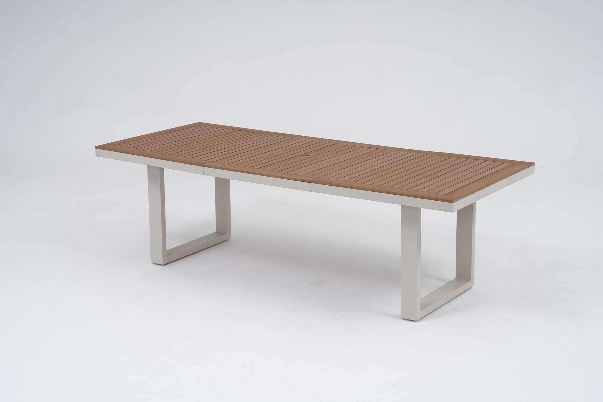 Addison Aluminum Outdoor Dining Table with Umbrella Hole for 6-8 People, Light Beige, 97''