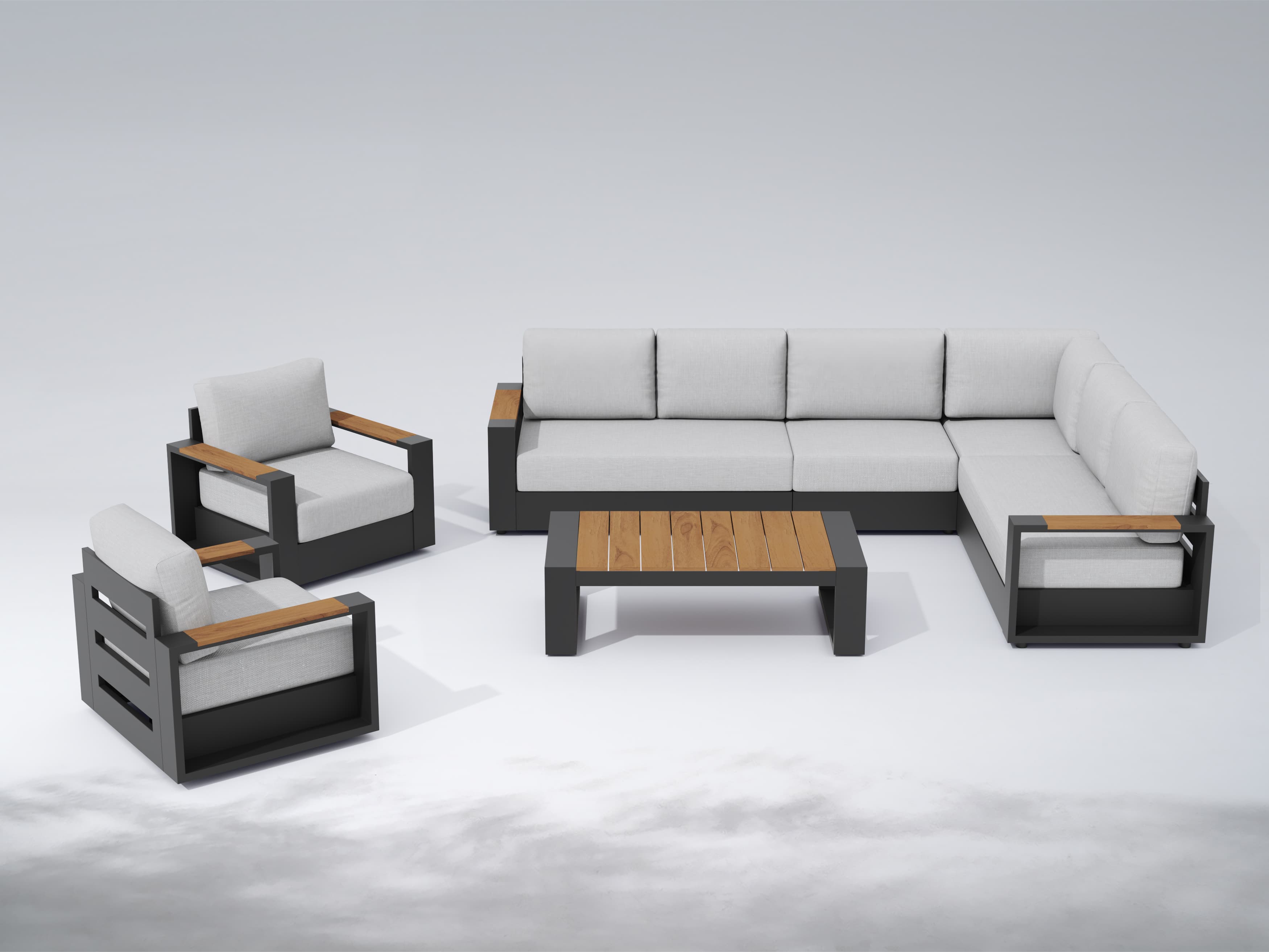 Addison Modular Outdoor Sectional Sofa Set with Swivel Chairs, Dark Grey Aluminum