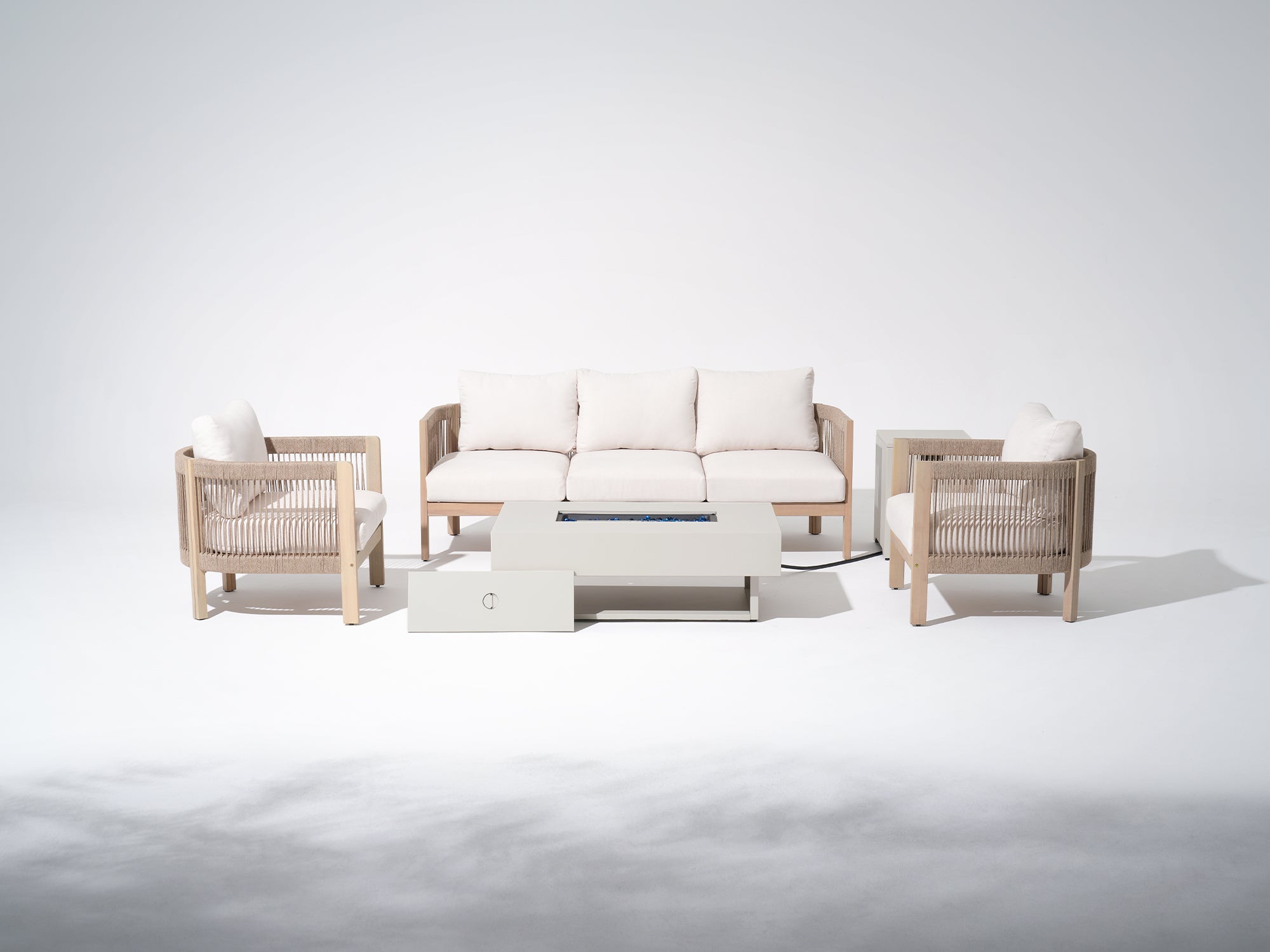 Foristern Wooden Outdoor Furniture Set with Fire Pit, 5-Seats