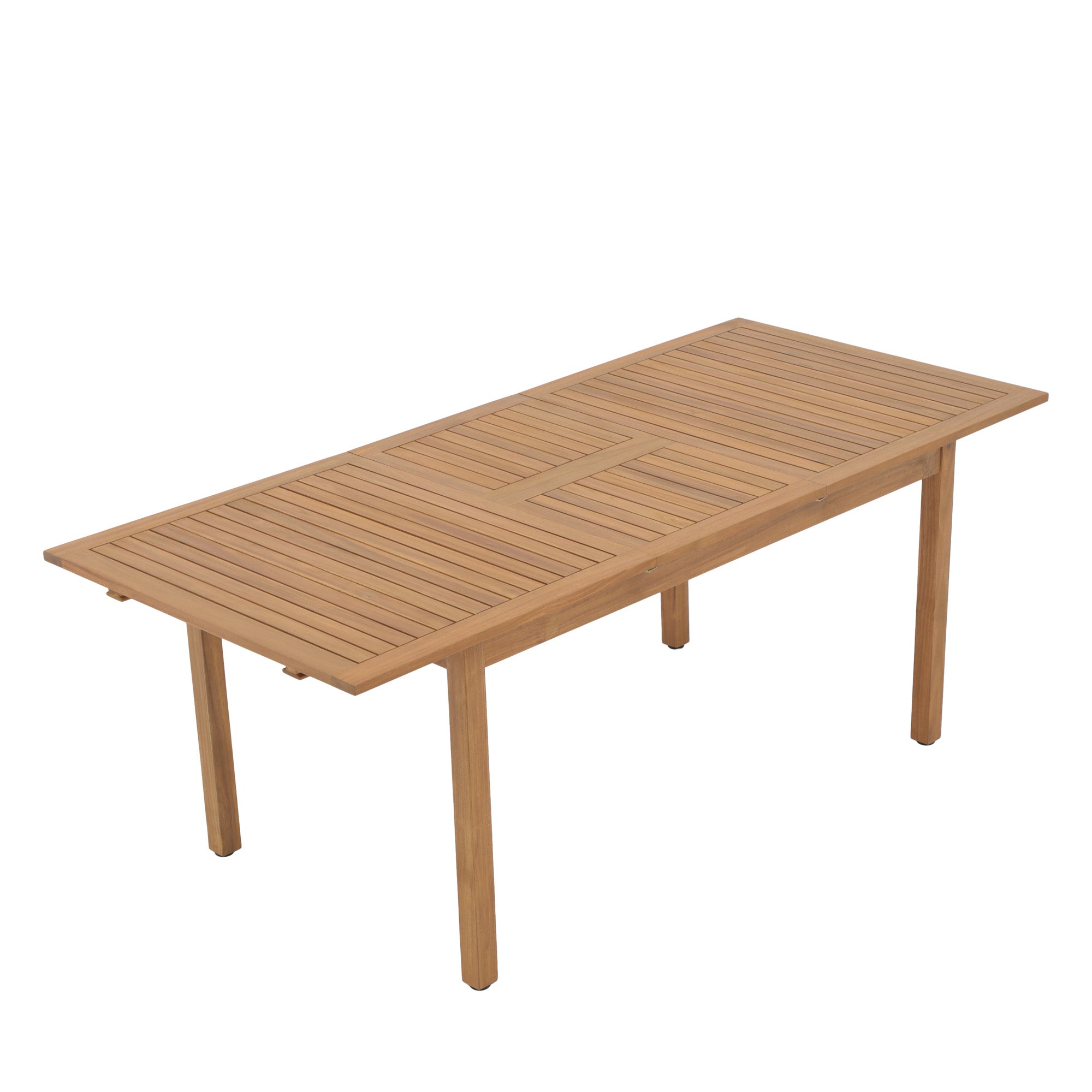 Menorca Wicker Patio Dining Set for 6, with Wood Extendable Table, 59'' to 79''