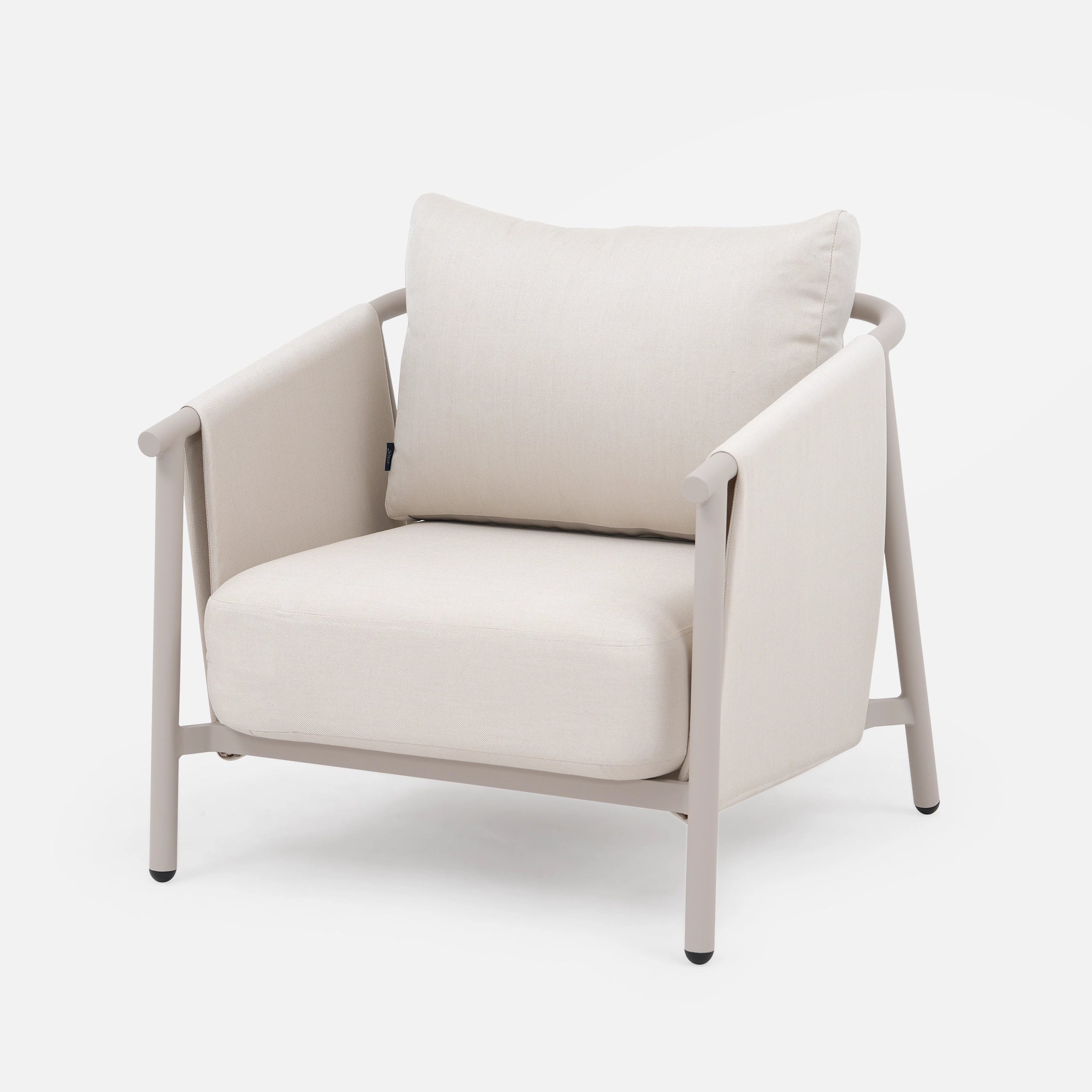 Autour Outdoor Lounge Chair, patio single sofa with taupe thick cushions, aluminum frame- Jardina Premium Modern Outdoor Patio Furniture