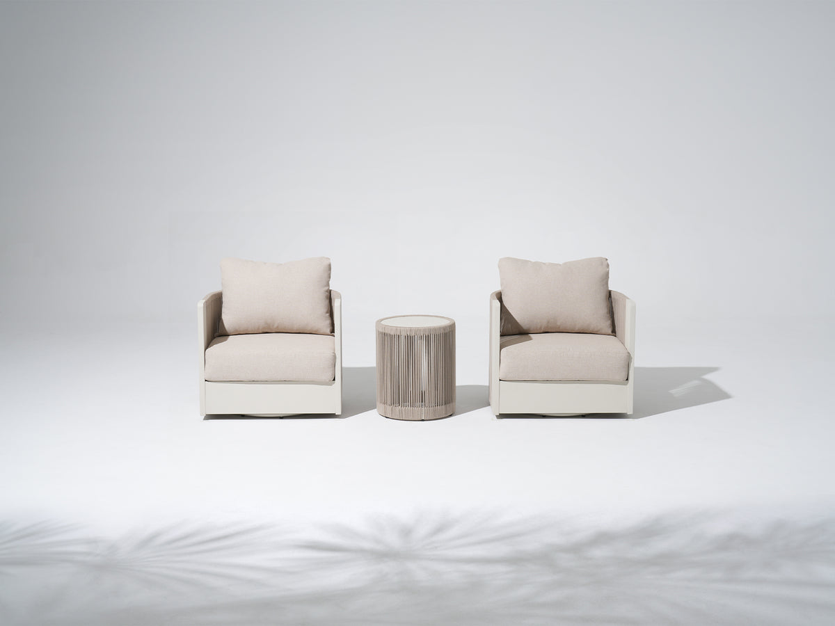Irati 3-Piece Rope Rattan Aluminum Outdoor Conversation Set, Olefin Cushions, Oyster White