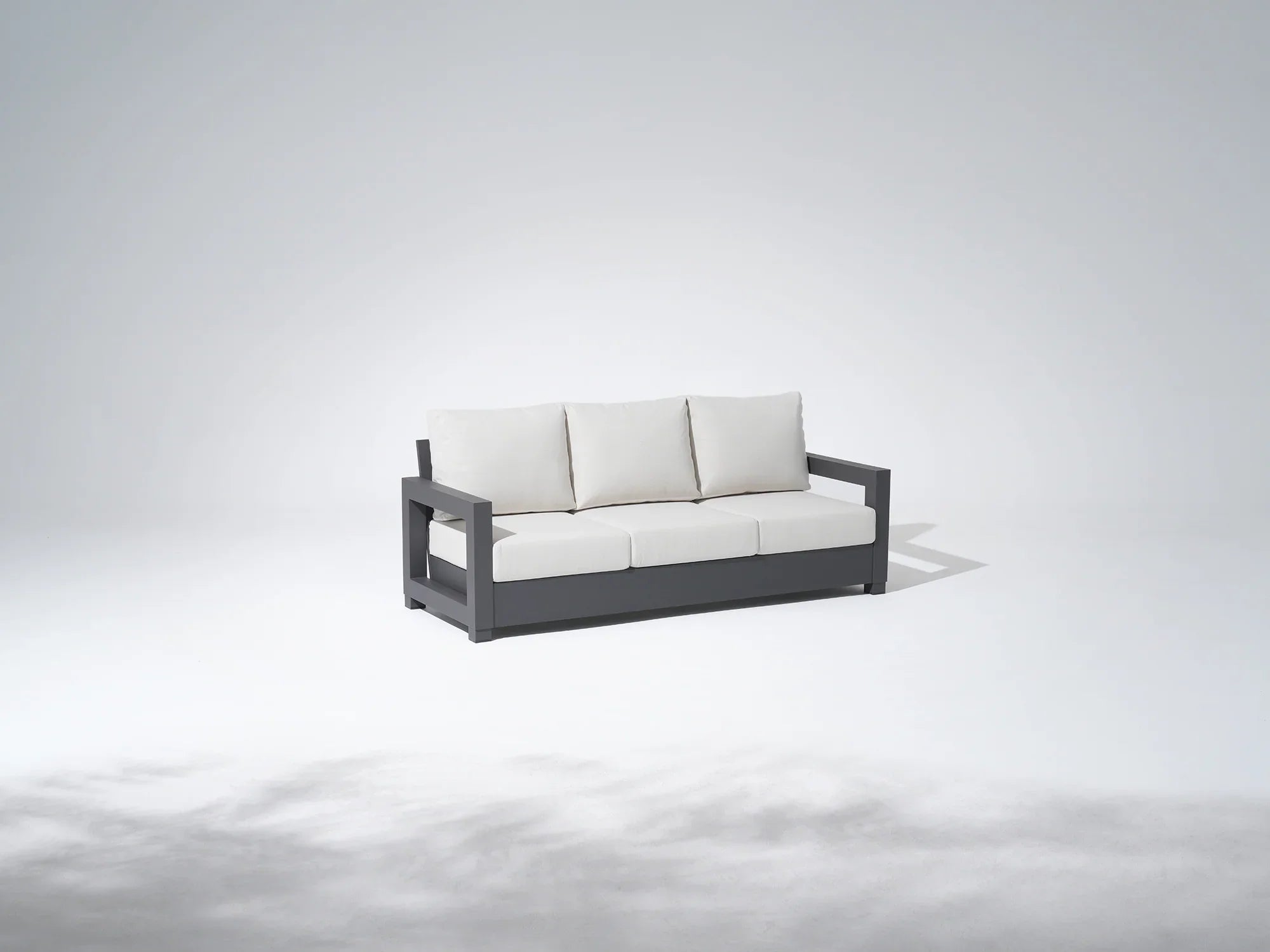 Aluminum Black Outdoor Sofa, Olefin White Cushions