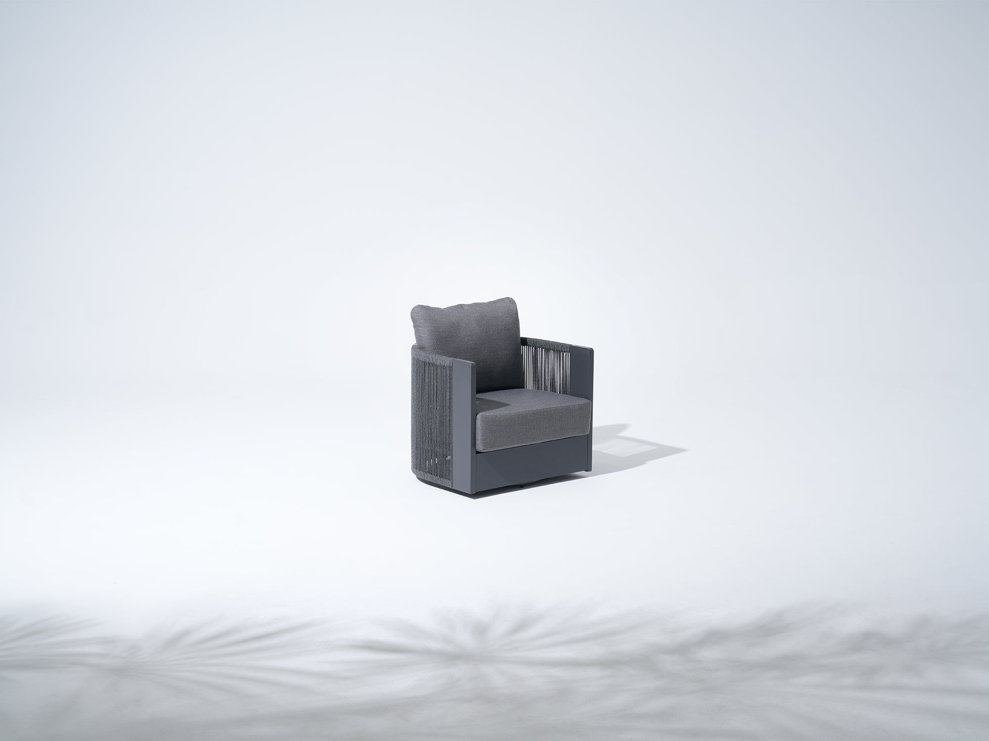 Irati Aluminum and Rope Swivel Club Chair, Dark Grey, 360° Swivel, Thick Cushion