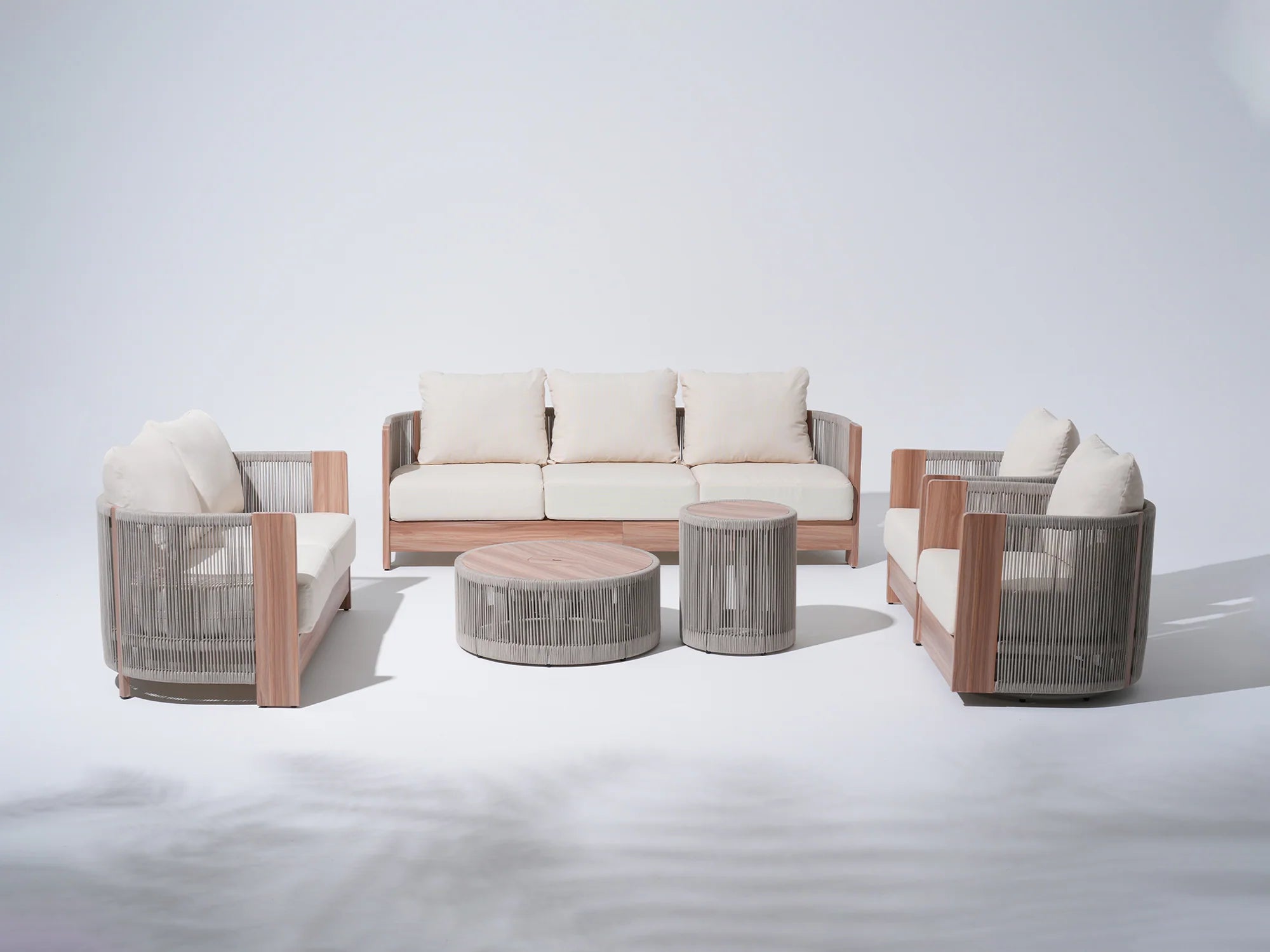 Irati Rope Rattan Outdoor Conversation Seating Set with 2 Tables, Built-in Storage Space