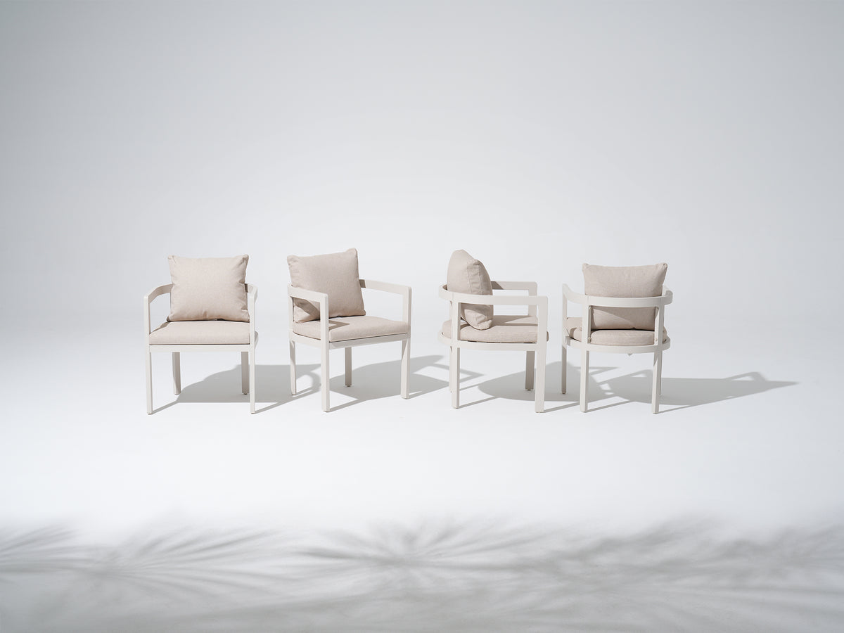 Sova Aluminum Outdoor Dining Chairs, Oyster White Frame & Light Beige Cushions, Set of 2/4/6