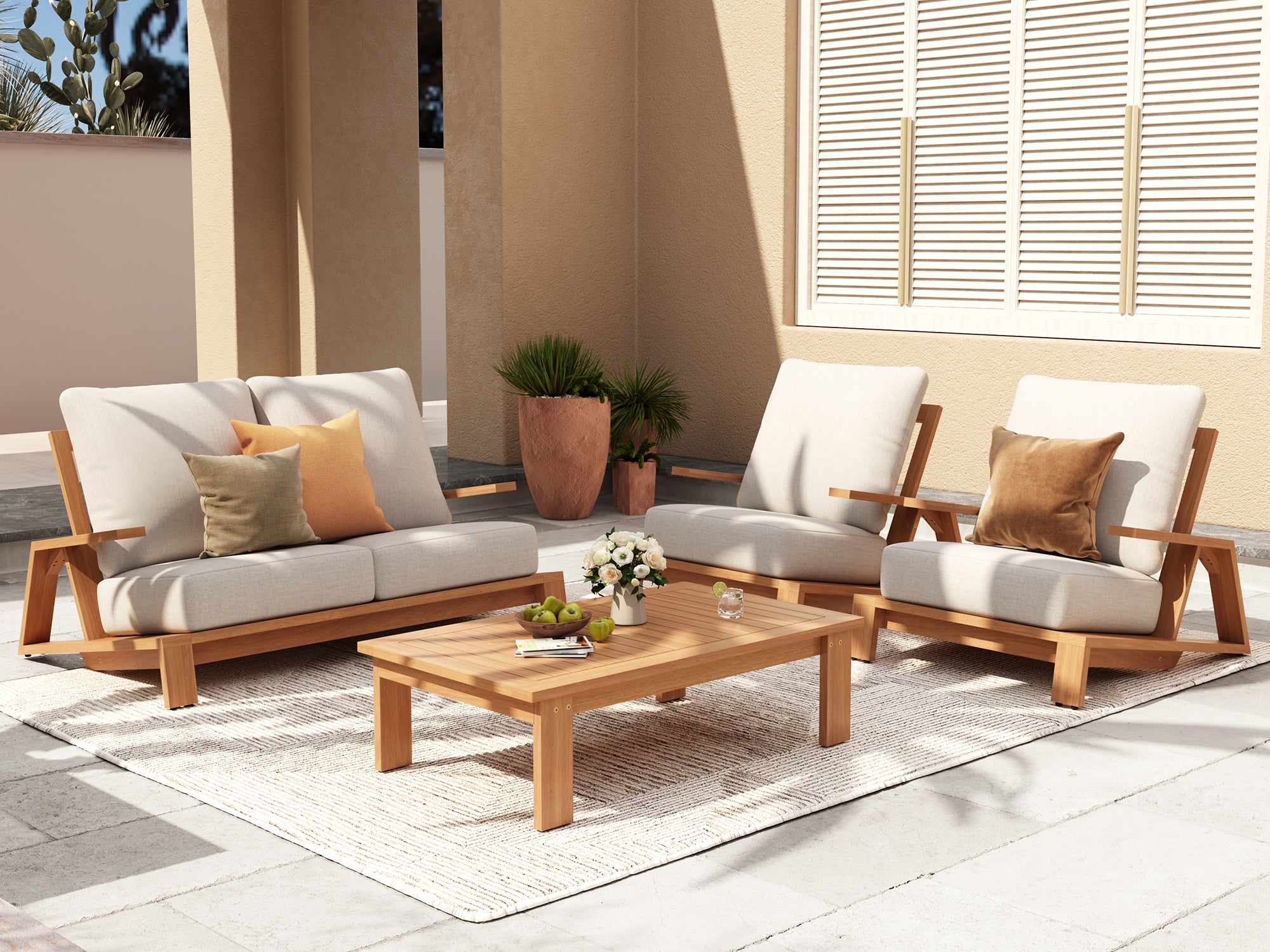 Noto 4-Piece Wood Patio Seating Set with Table, Low back Design