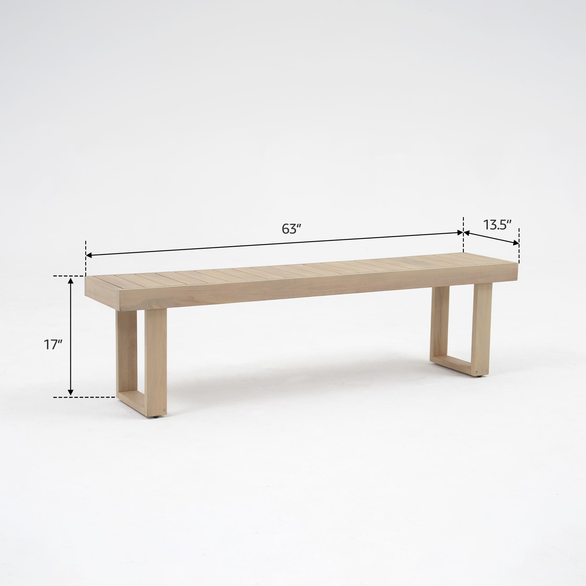 Outdoor Wood Bench with Sled Leg, Slatted Design, 63''