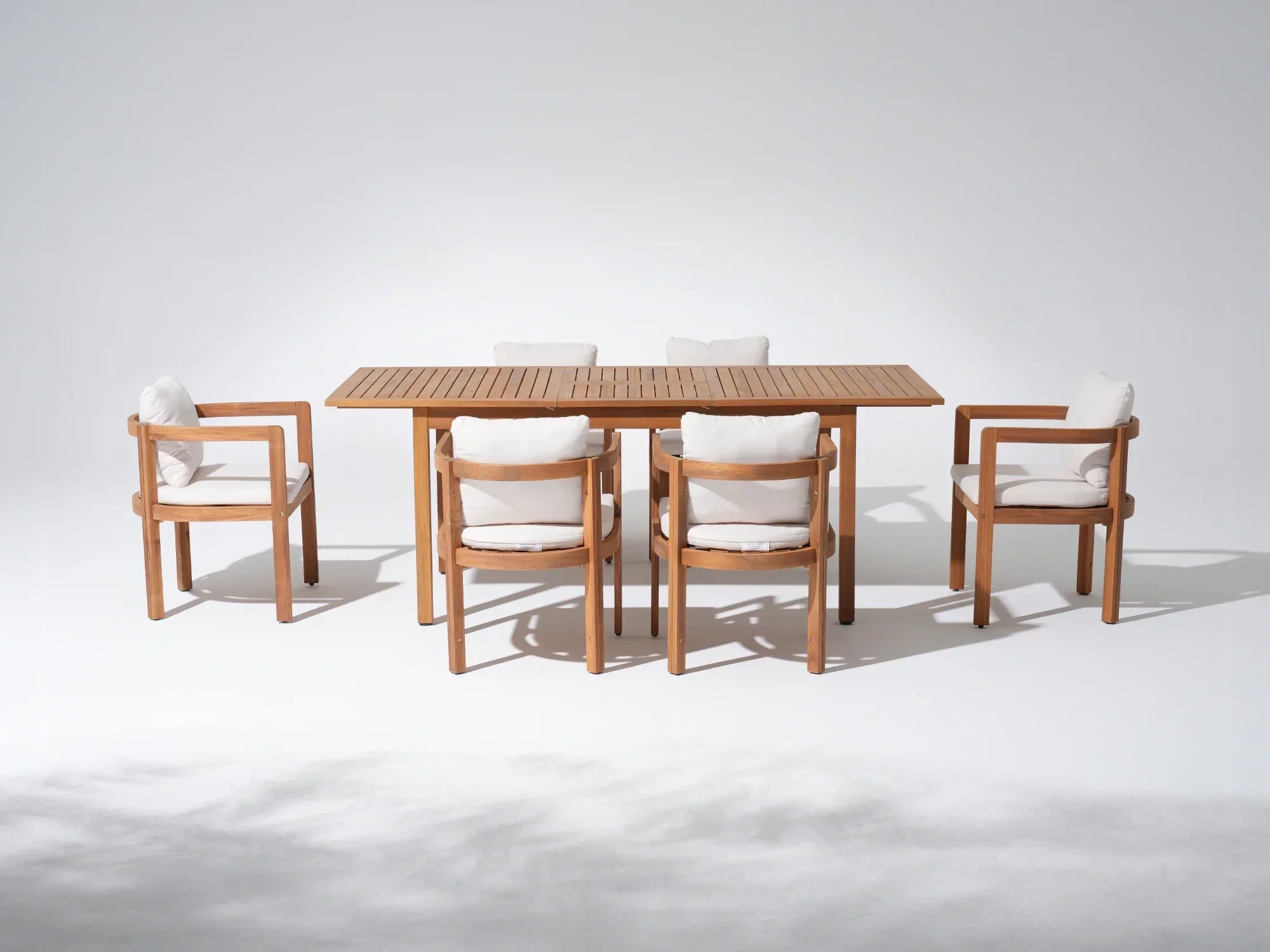 acacia Wooden patio dining table with four matching chairs for 6 person - Jardina Premium Modern Outdoor Dining Furniture