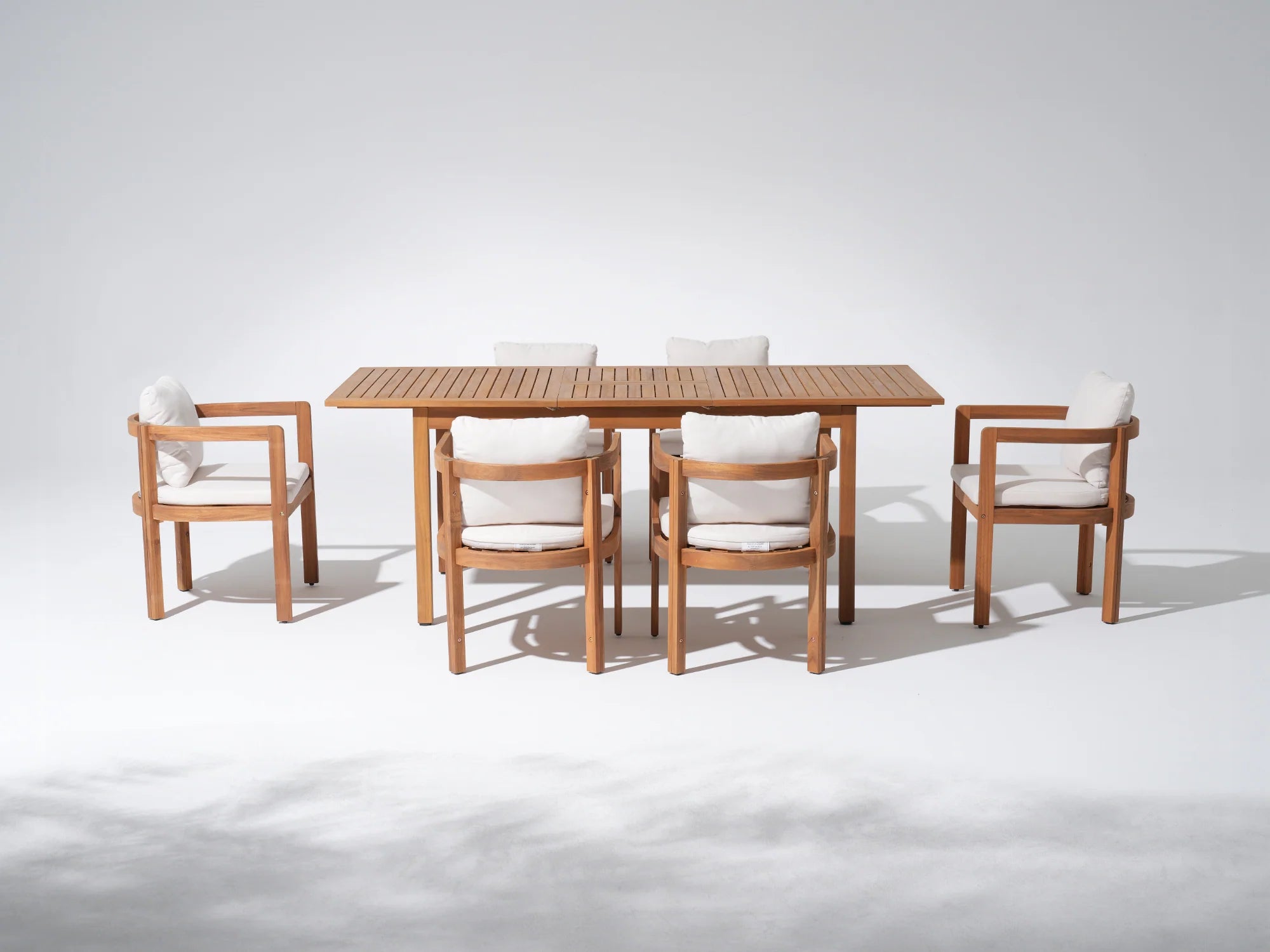 acacia Wooden patio dining table with four matching chairs for 6 person - Jardina Premium Modern Outdoor Dining Furniture