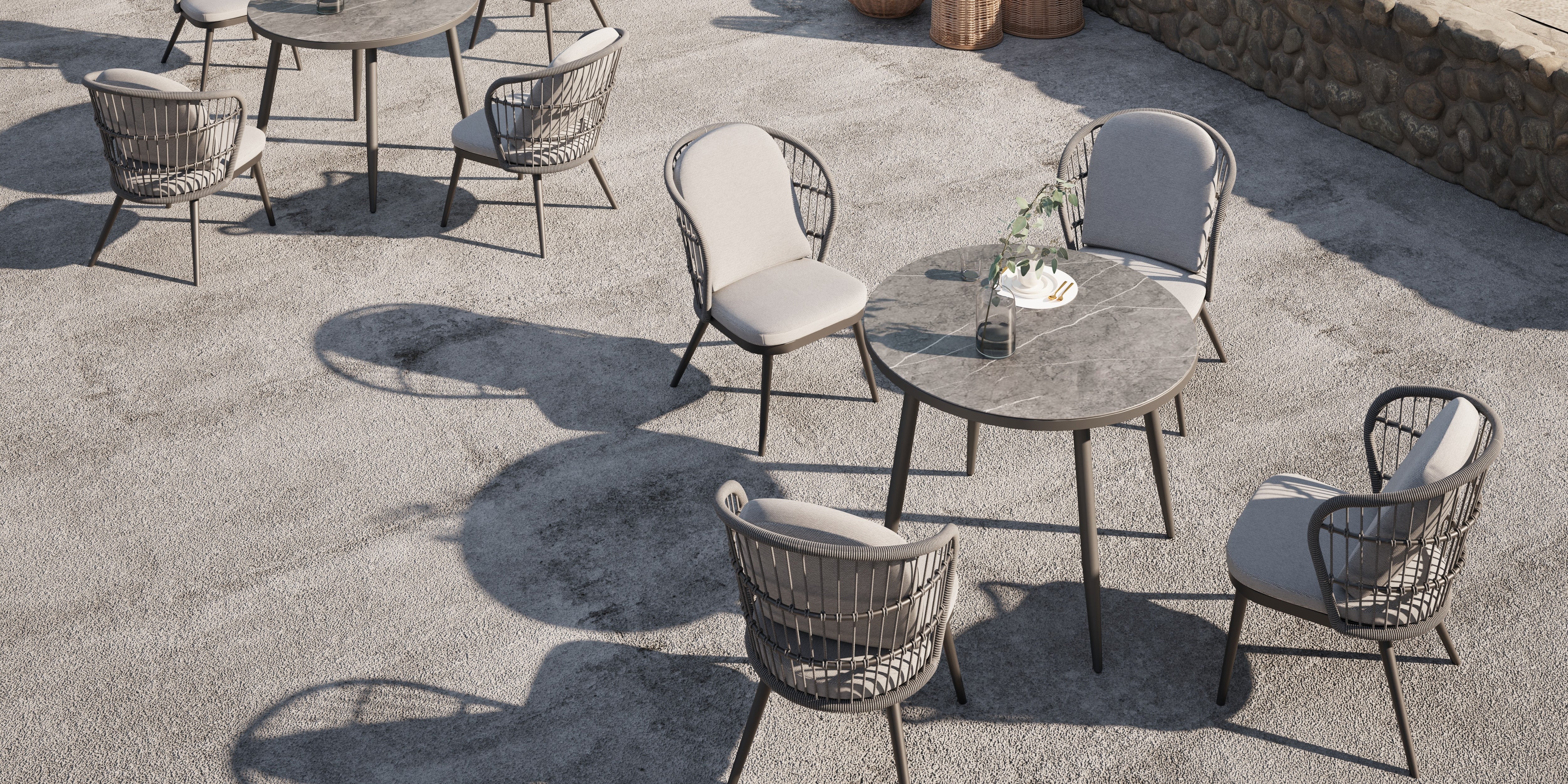5pcs grey modern outdoor chairs and round table with aluminum frame