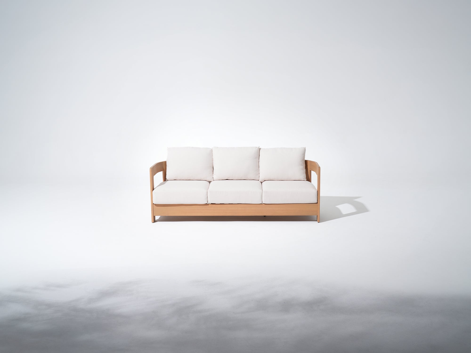 Sova 3-Seat Wood Outdoor Sofa, Eucalyptus Wood, Creamy White Olefin Cushion