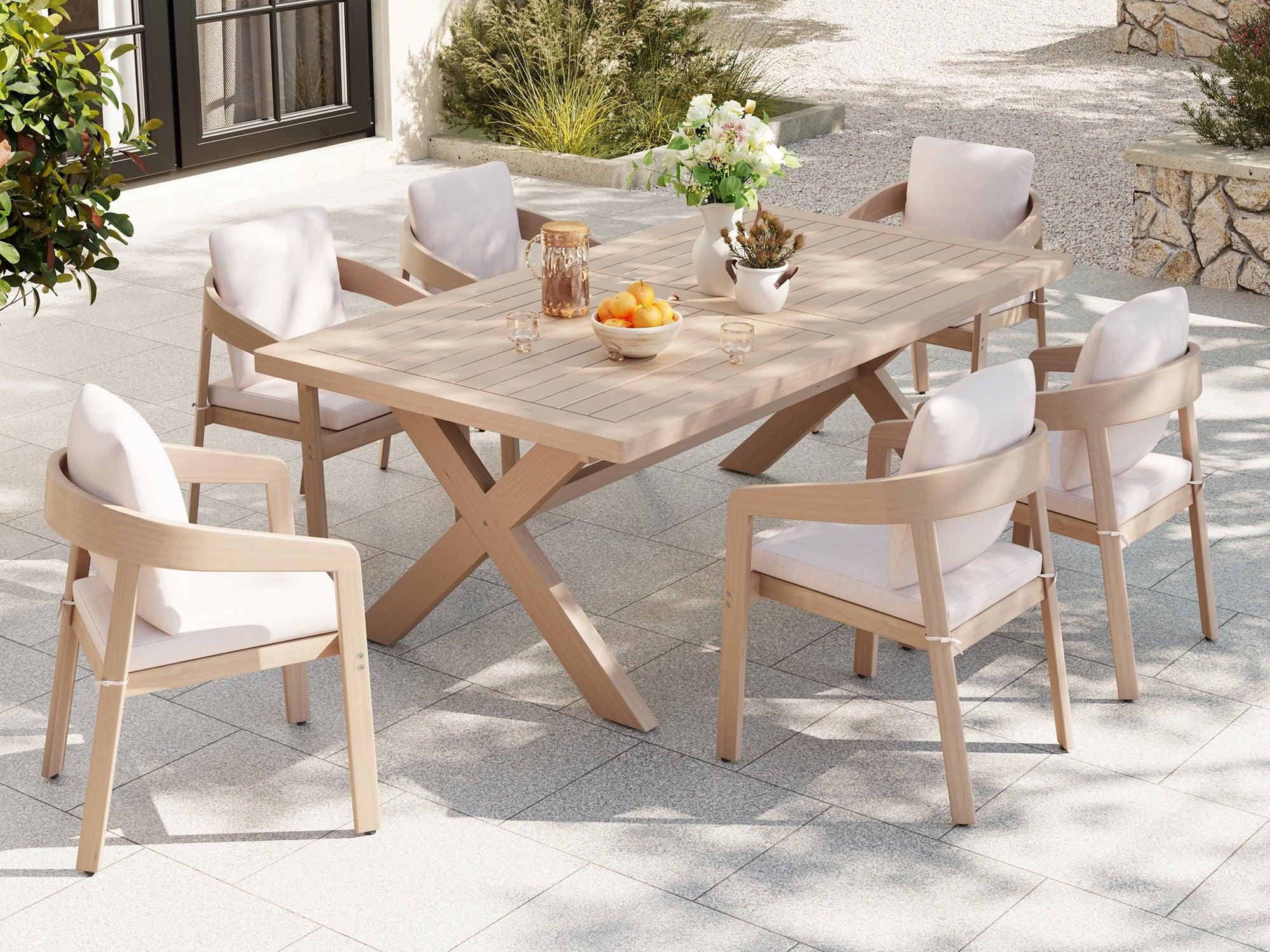Extendable Outdoor Dining Set For 6 People, Eucalyptus Wood, 63"- 87" - Jardina Premium Modern Outdoor Dining Furniture#Size_6 Chiars + 1 Table