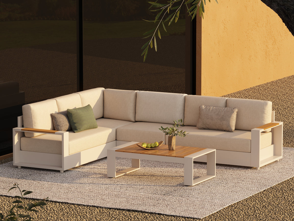 Addison Aluminum Outdoor Modular Sectional Sofa, L‑Shaped & U‑Shaped Multiple Layouts, Oyster White