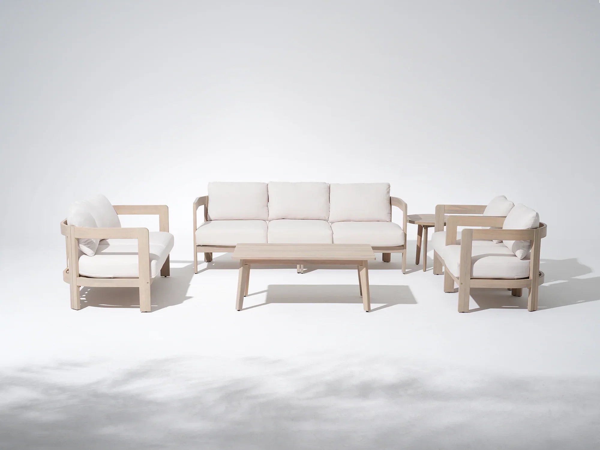 7 Seats Curved Acacia wood modern Lounge Set, Mixed Tables & 6.3''Thick Cushions - Jardina Modern Premium Outdoor Patio Furniture Sets