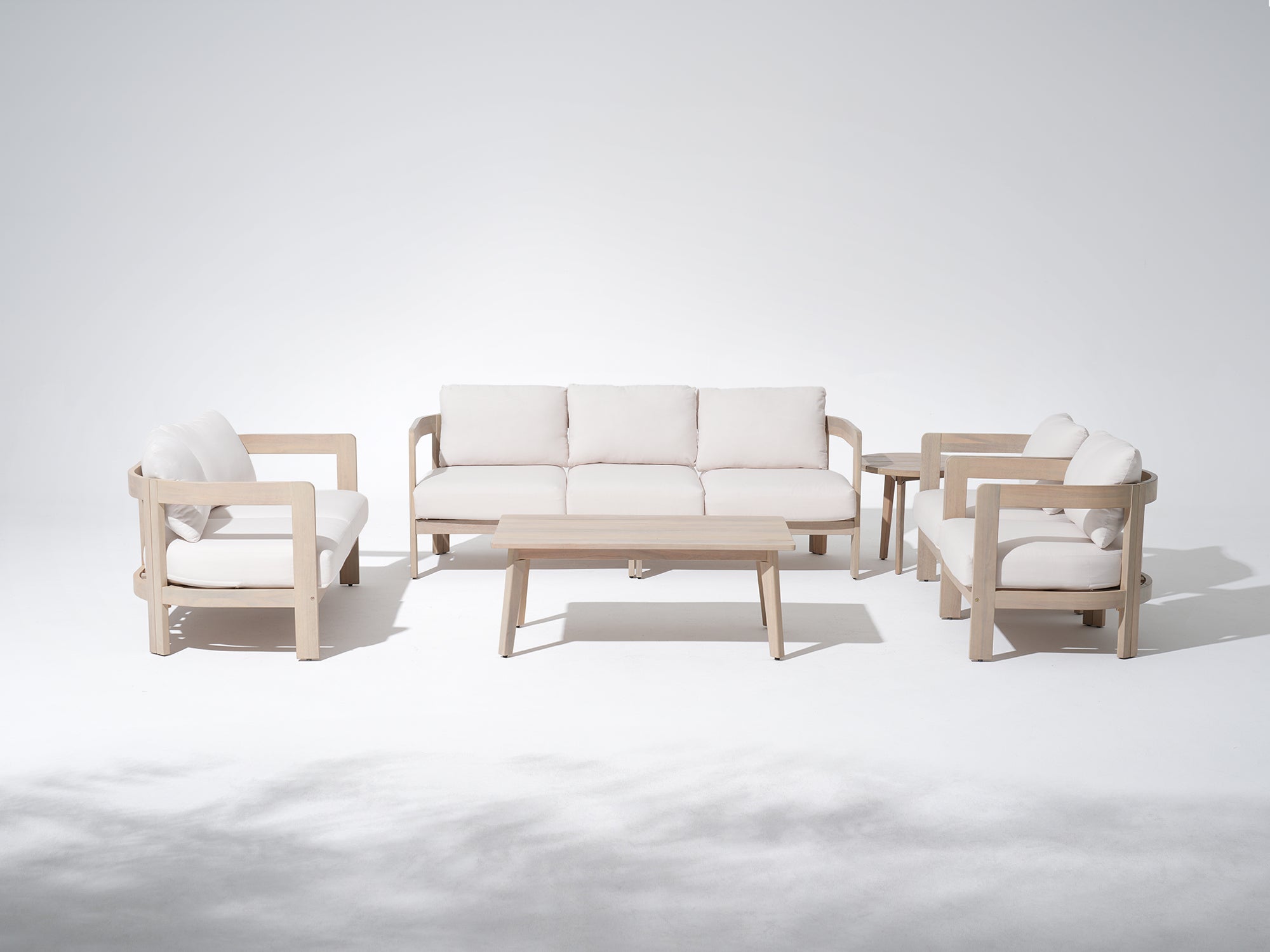 7 Seats Curved Acacia wood modern Lounge Set, Mixed Tables & 6.3''Thick Cushions - Jardina Modern Premium Outdoor Patio Furniture Sets