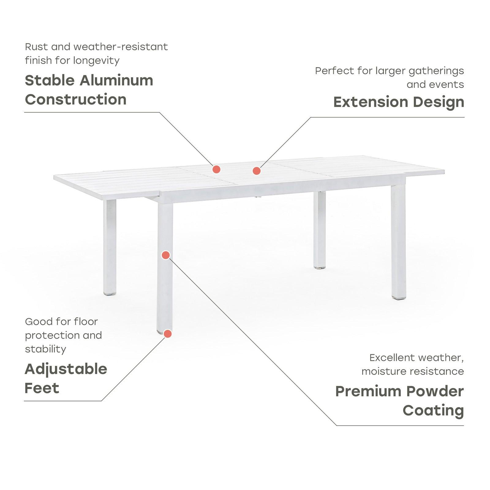 Salina white Aluminum Outdoor Dining table detail - Jardina Furniture #color_White#color_White