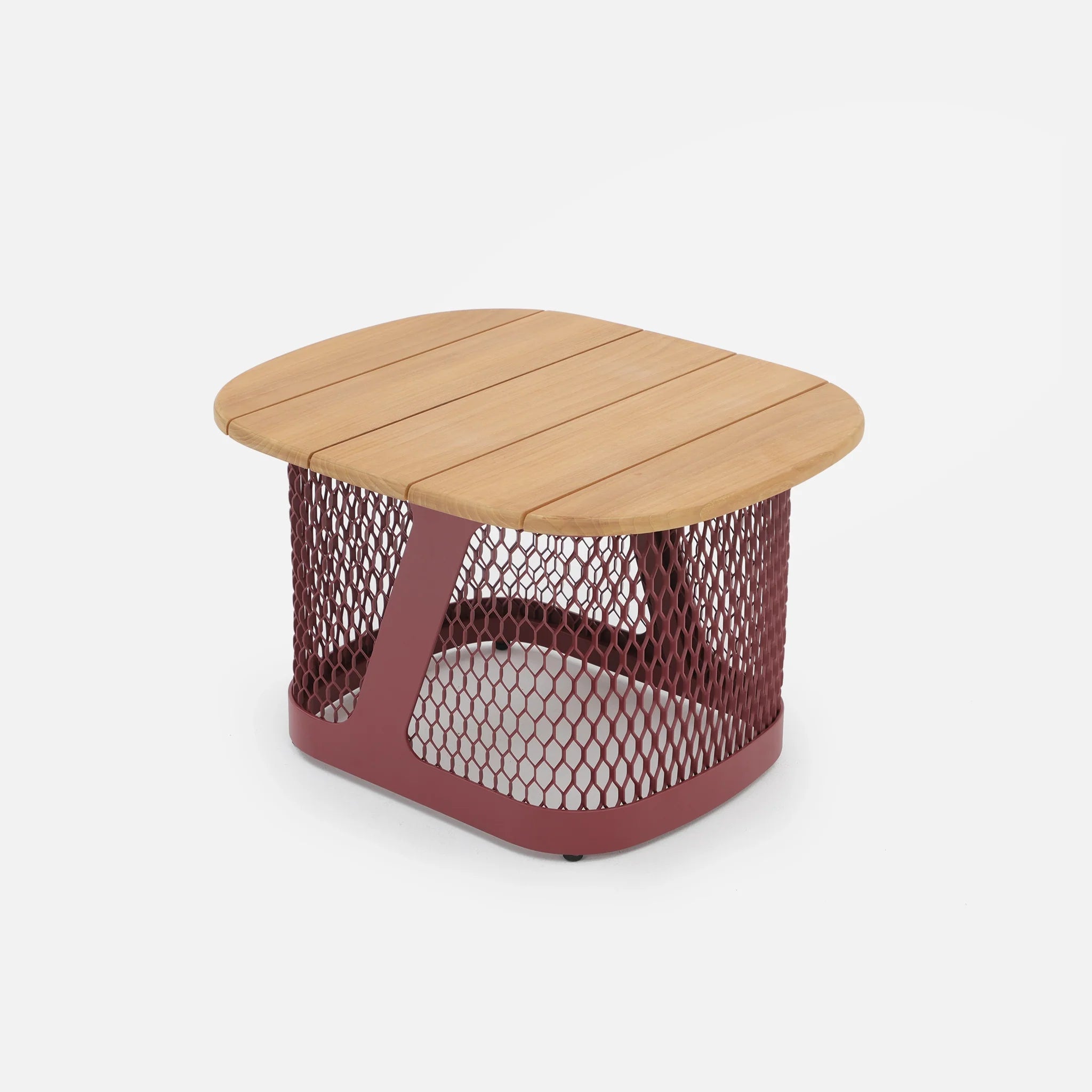 Autour 25'' Outdoor Coffee Table with Teak Tabletop, red aluminum frame - Jardina Premium Modern Outdoor Patio Furniture