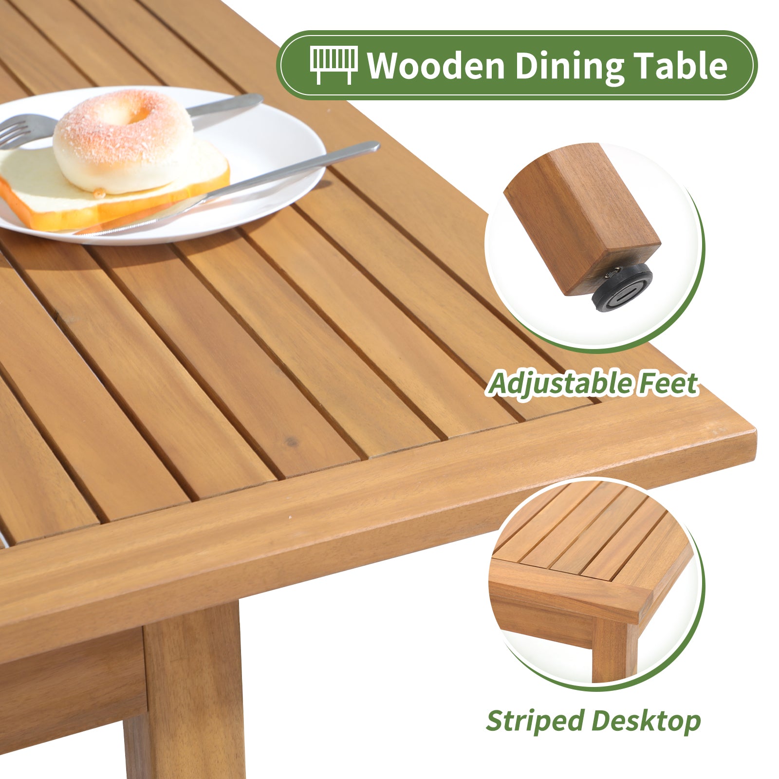 Menorca Wicker Patio Dining Set for 6, with Wood Extendable Table, 59'' to 79''