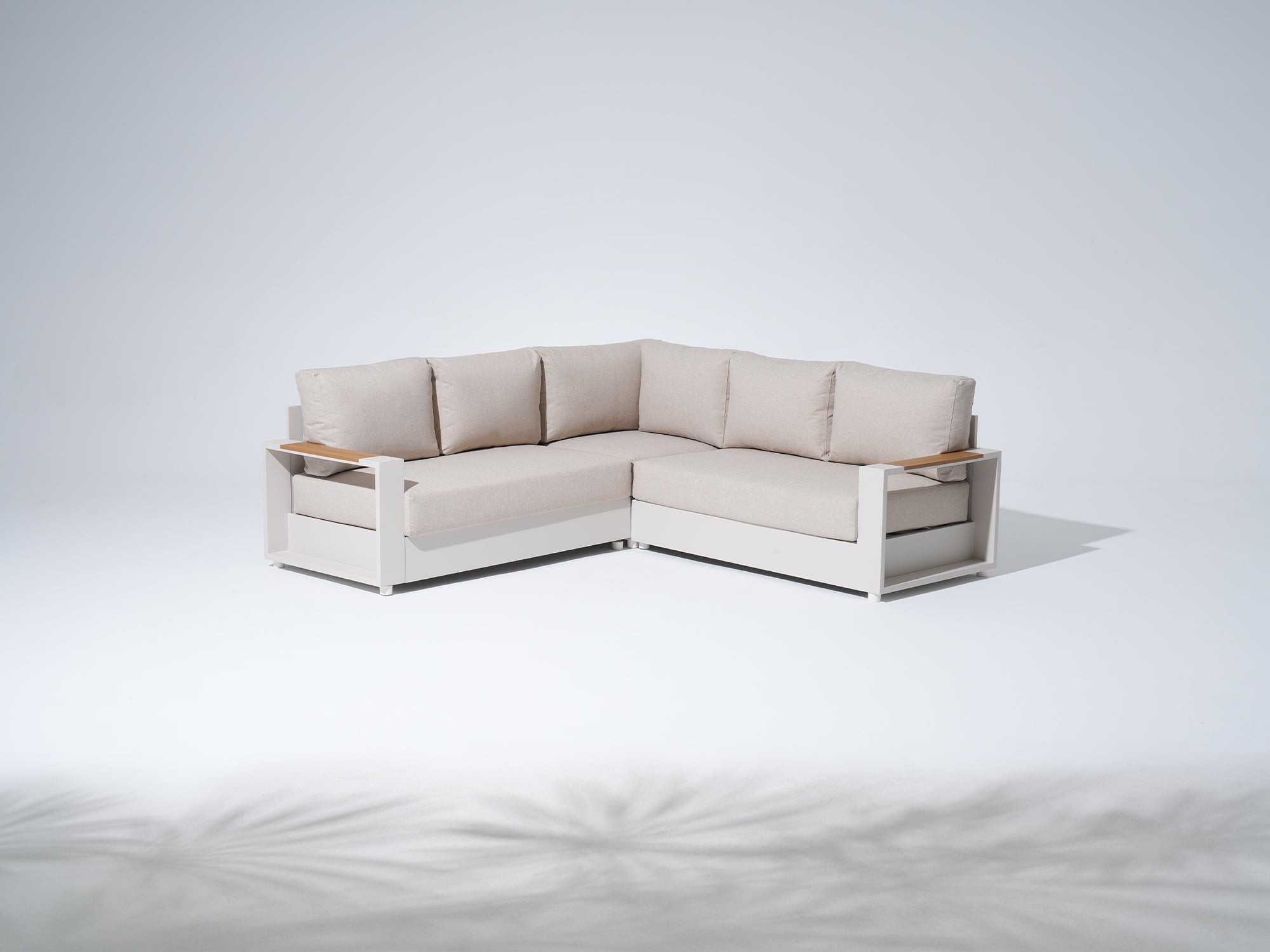 Addison Modular Outdoor Sectional Sofa Set, Light Beige Aluminum Frame & Linen Cushions